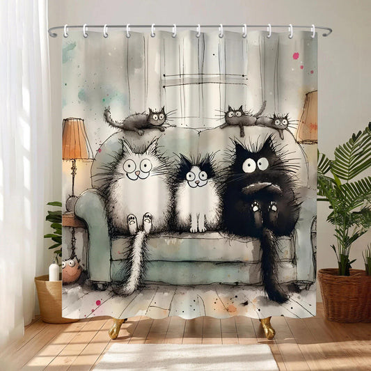 TSLOVER Cute Cat Shower Curtain,Kawaii Cartoon Cat Bathroom Decor,Funny Cats Waterproof Polyester Bath Curtains for Kids Girls Women Home Decor,72x72 Inch