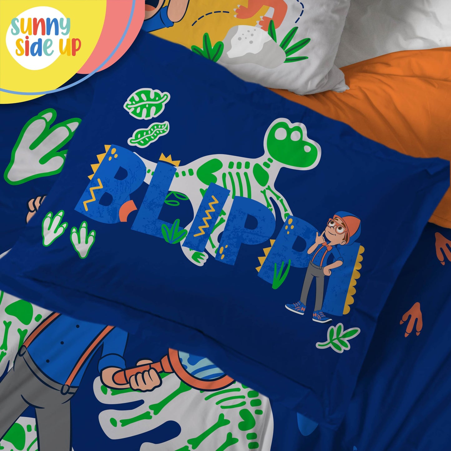 Sunny Side Up Kids Comforter Set Includes Sheets and Pillow Covers - Soft and Cozy Bed Set for Stylish Room Decor, Blue - Blippi, 7 Piece Full Bedding