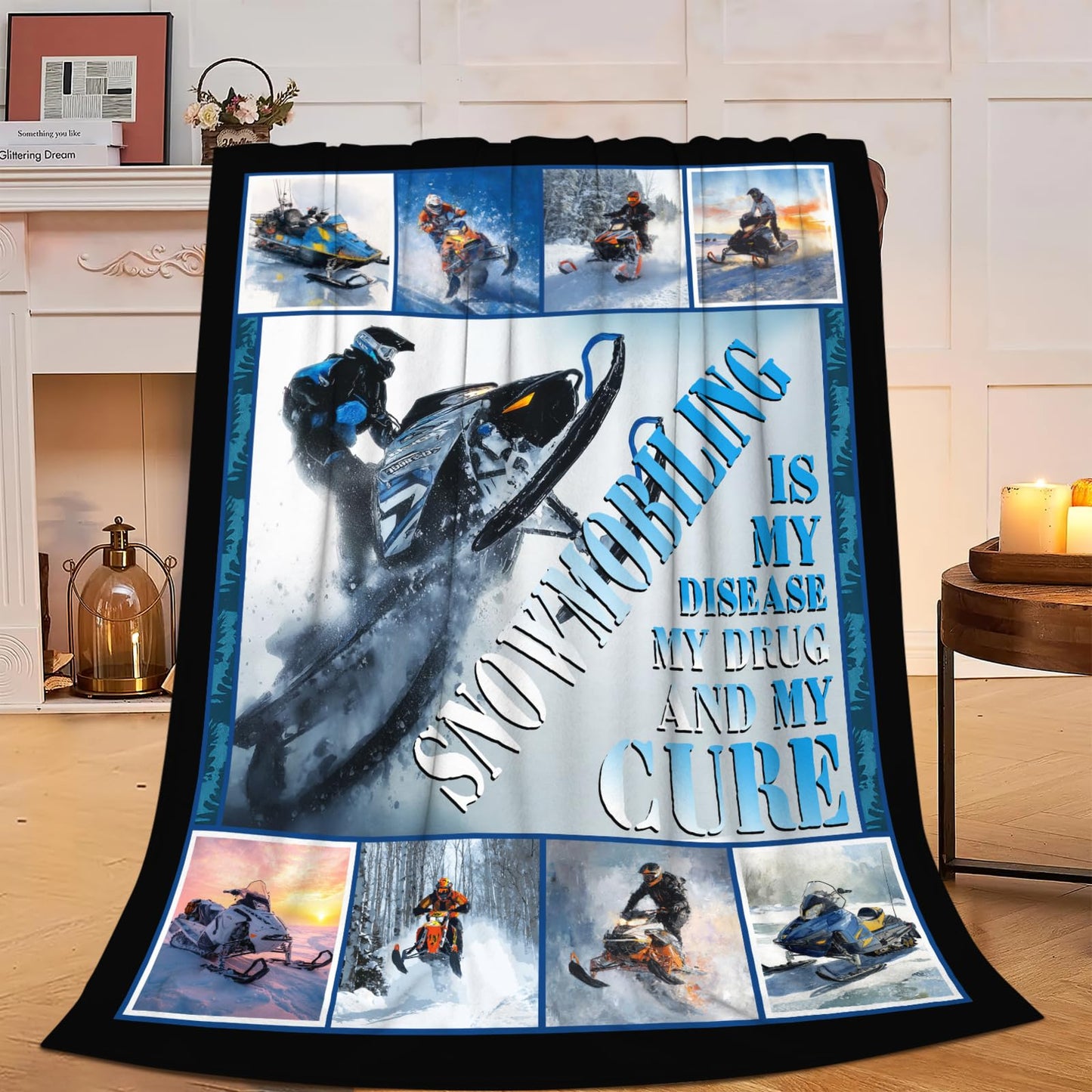 Snowmobile Blanket Soft Fuzzy Fleece Snowmobiling Sport Throw Blankets Decor Cozy Warm Plush Flannel Snow Mobiling Blanket Gifts for Boys Girls Men Women Home Chair Sofa Couch Bed 50"X40"