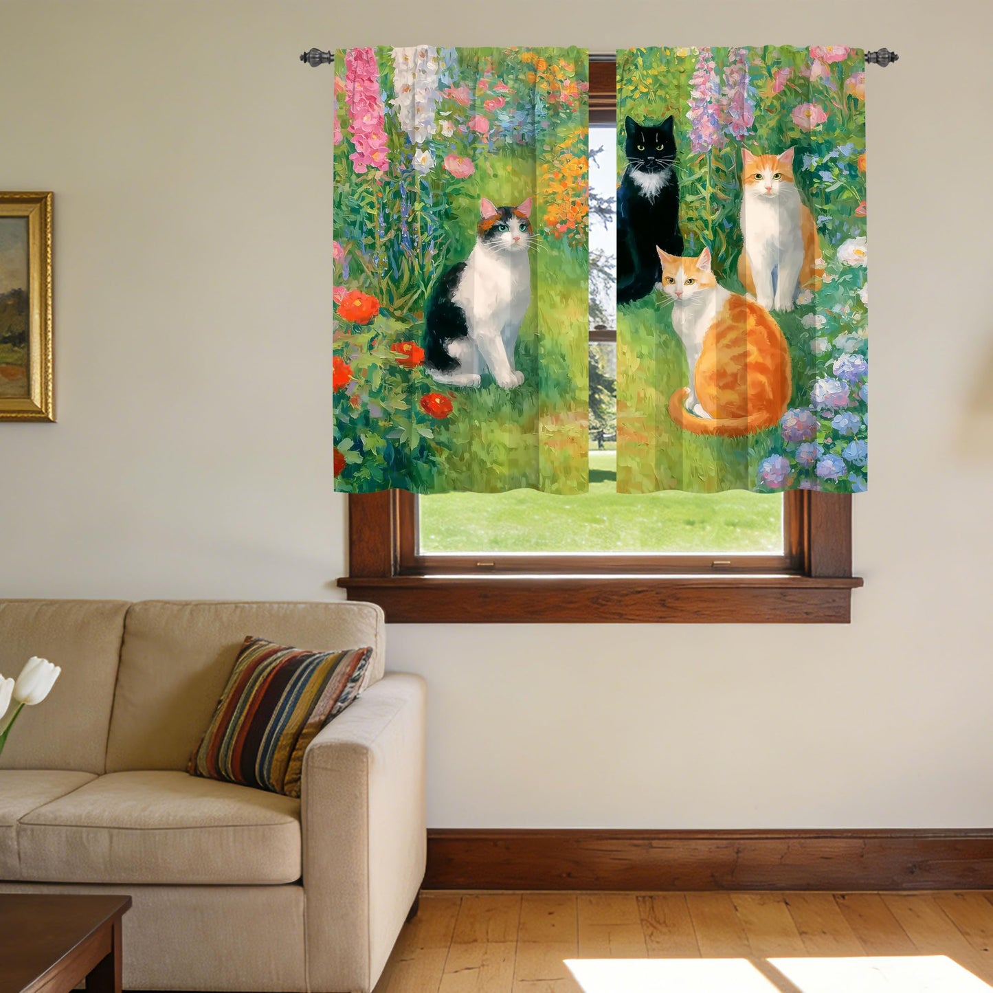 Ecixzyo Cats Kitchen Curtains Short Rod Pocket Drapes Tiers Window Curtains for Basement Bathroom 2 Panels 28x36in