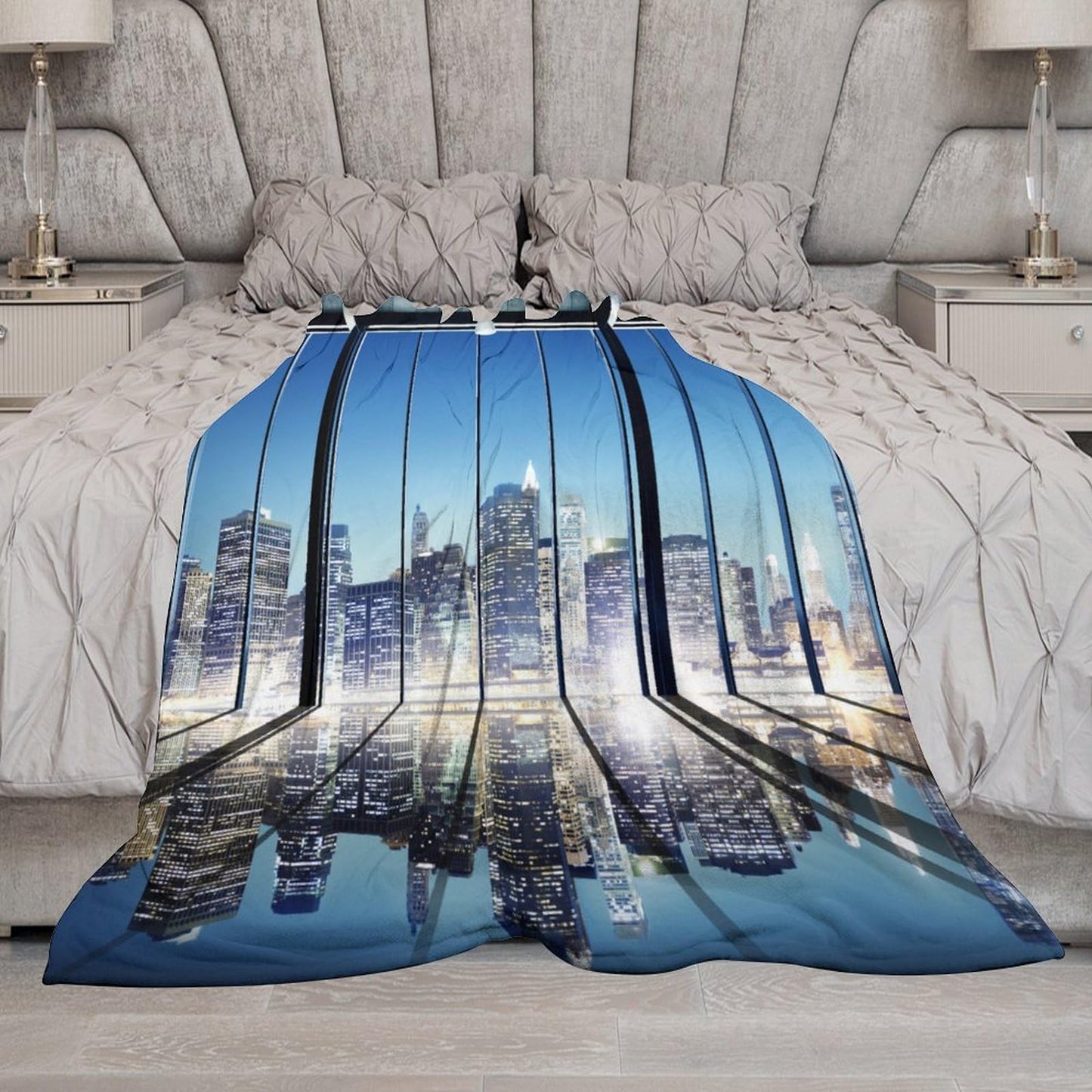 City Night Landscape Throw Blanket,New York Buildings Neon Lights Pattern Soft Cozy Warm Flannel Blankets for Sofa Couch Bed Gifts for Lover Kids Boys Grils Women Adults 30x40 Inch