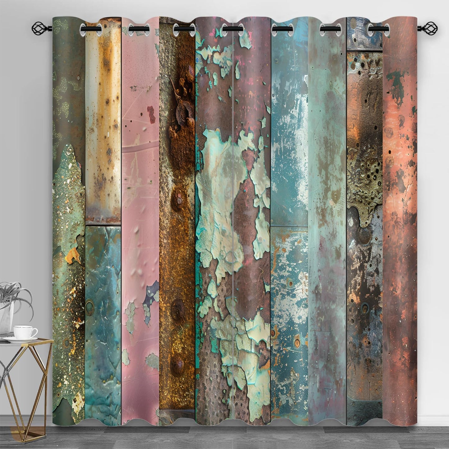 XAFIAUR Industrial Style Curtains,Rusty Metal Blackout Curtains Retro Texture Grommet Drapes 2 Panels for Bedroom Living Room 31.5" W x 63" L x2
