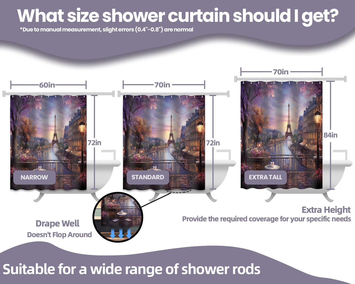 Lvetong Vintage Paris Shower Curtain, 70" W x 72" L