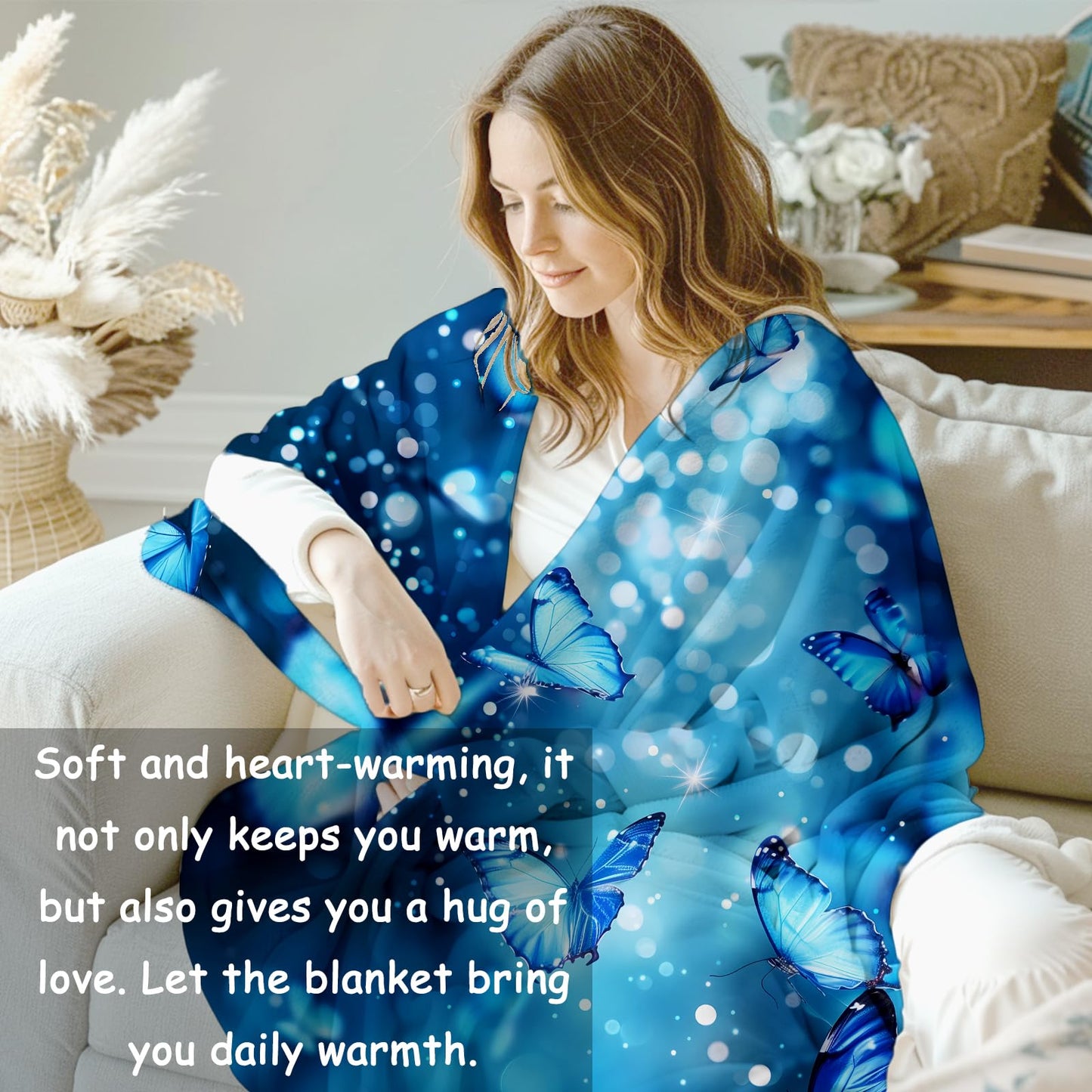 VANZEV Blue Butterfly Dreams Blanket Gifts for Women, Butterfly Flannel Blanket, Soft Warm Lightweight Throw Blankets for Bed Couch Home Travel Butterfly Decor 50" x 60"