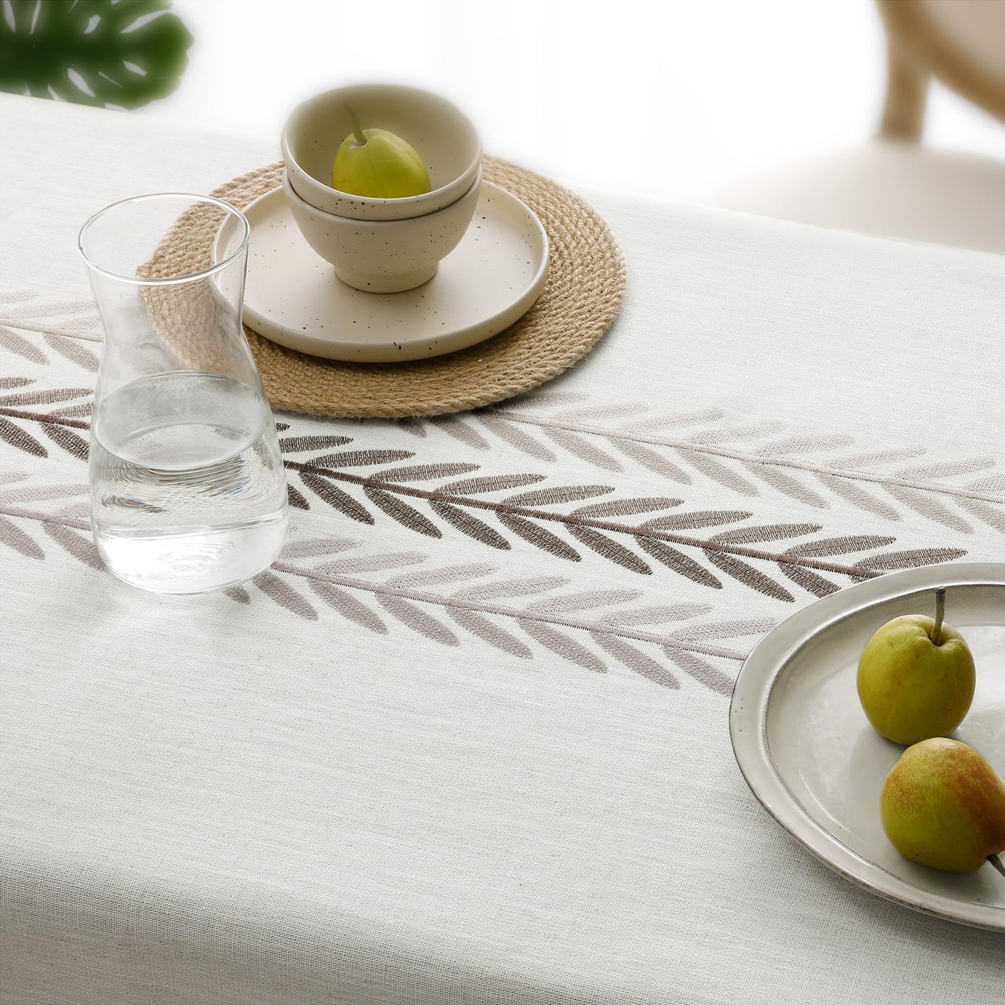 Softalker Outdoor Linen Tablecloth Rectangle, Waterproof Cotton Boho Farmhouse Table Cloths with Tassel, Heavy Weight Wrinkle Free Table Cover for Picnic Camping Dining - 55 x 84 Inch, Wine Leaf