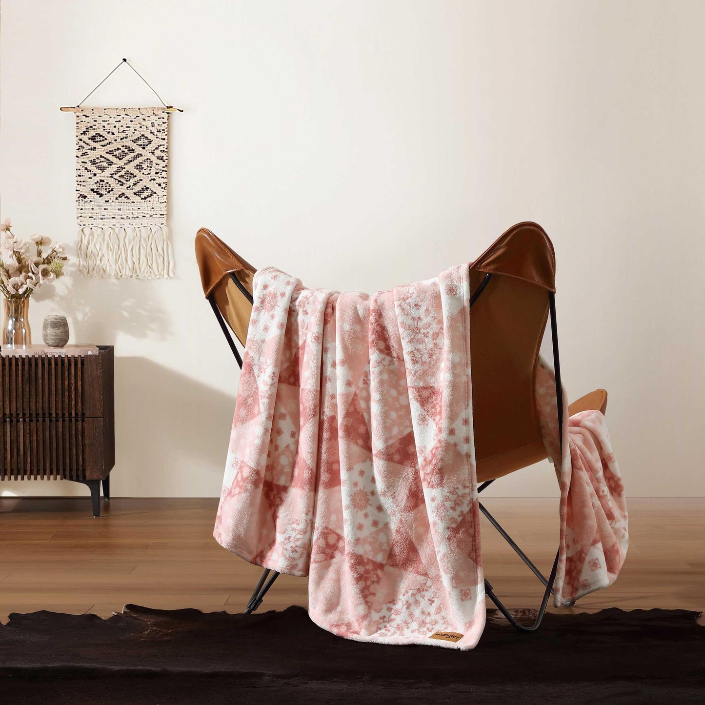 Wrangler - Throw Blanket, Ultra Soft Plush Reversible Bedding, Americana Inspired Patchwork Soft Blanket for Couch or Bed (Rodeo Patchwork Dusty Canyon Pink, 60" x 70")