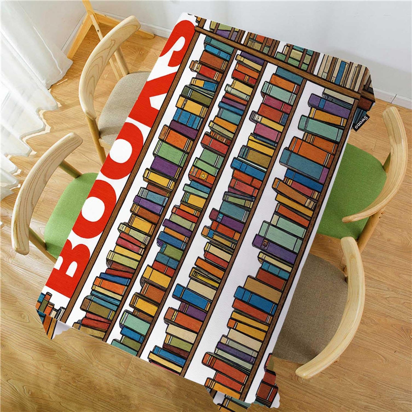 Swono 52x70 Inch Bookshelf Tablecloth Library Bookshelves Books and Ladder Farmhouse Dining Table Cloth Anti-Stain Talking Table Cover for Kitchen Dinning Room Coffee Store