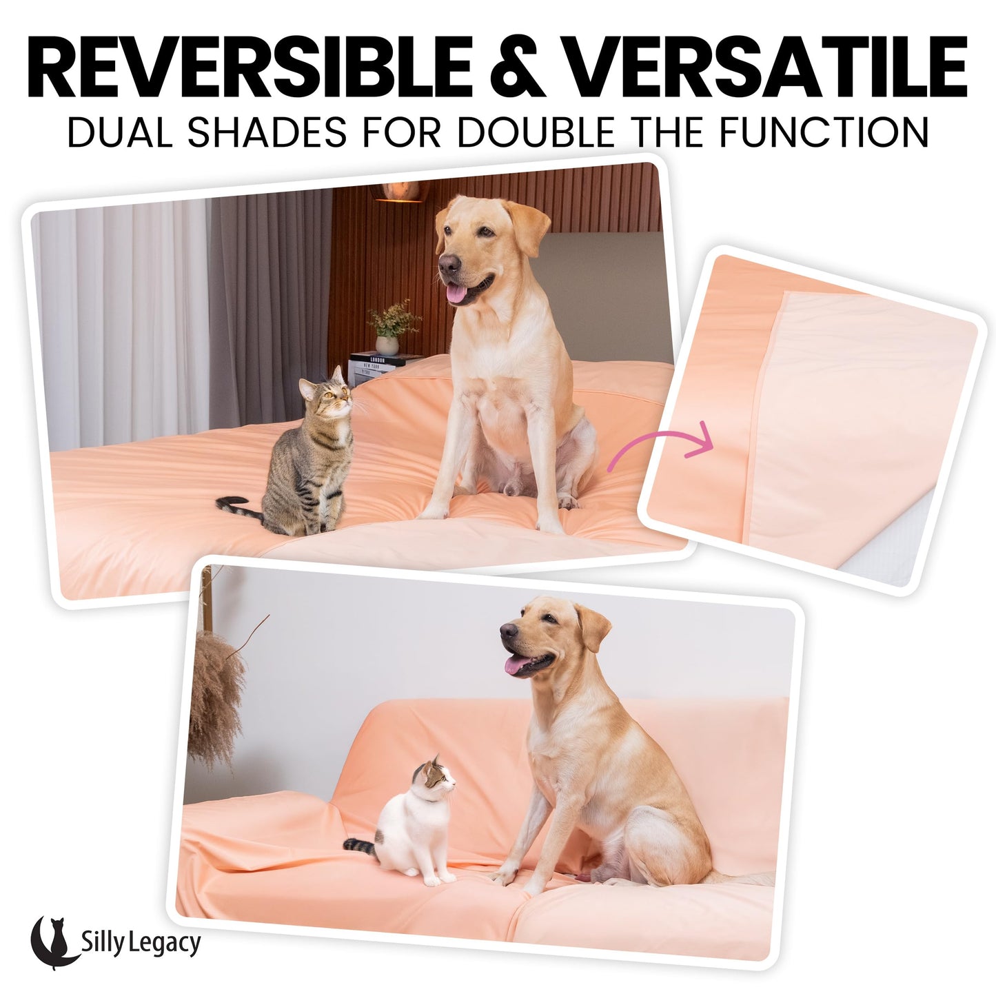 SILLY LEGACY Thin Reversible Waterproof Protective Cover or Liner for Bed or Couch (Queen Size, 96 x 82 inch), for Dogs and Cats, Babies; Incontinence, Dirt, Drool
