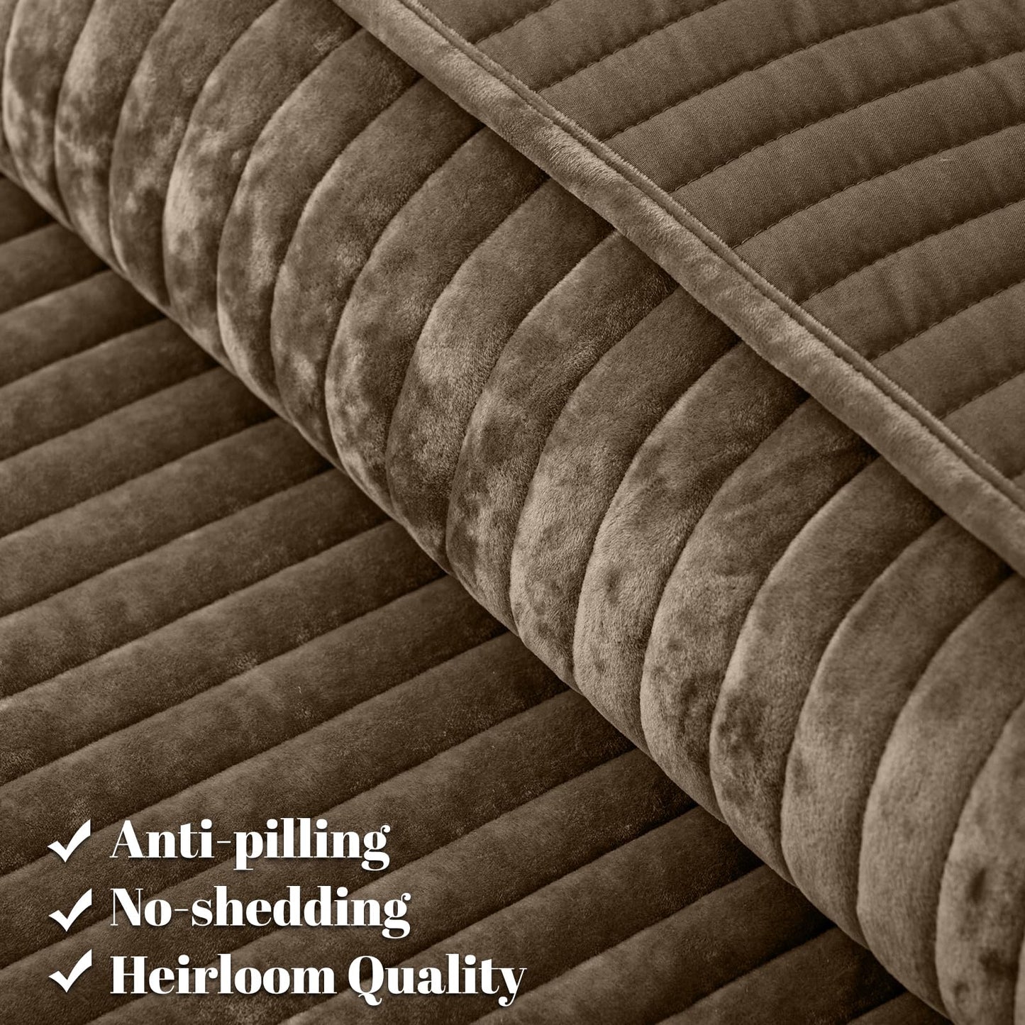 PHF Luxury Velvet Quilt Set Queen Size – 3PCS Ultra Soft Quilted Comforter Alternative with Striped Channel, Cozy Quilted Bedspread, 1 Coverlet with 2 Matching Shams, 90" x 92", Cub