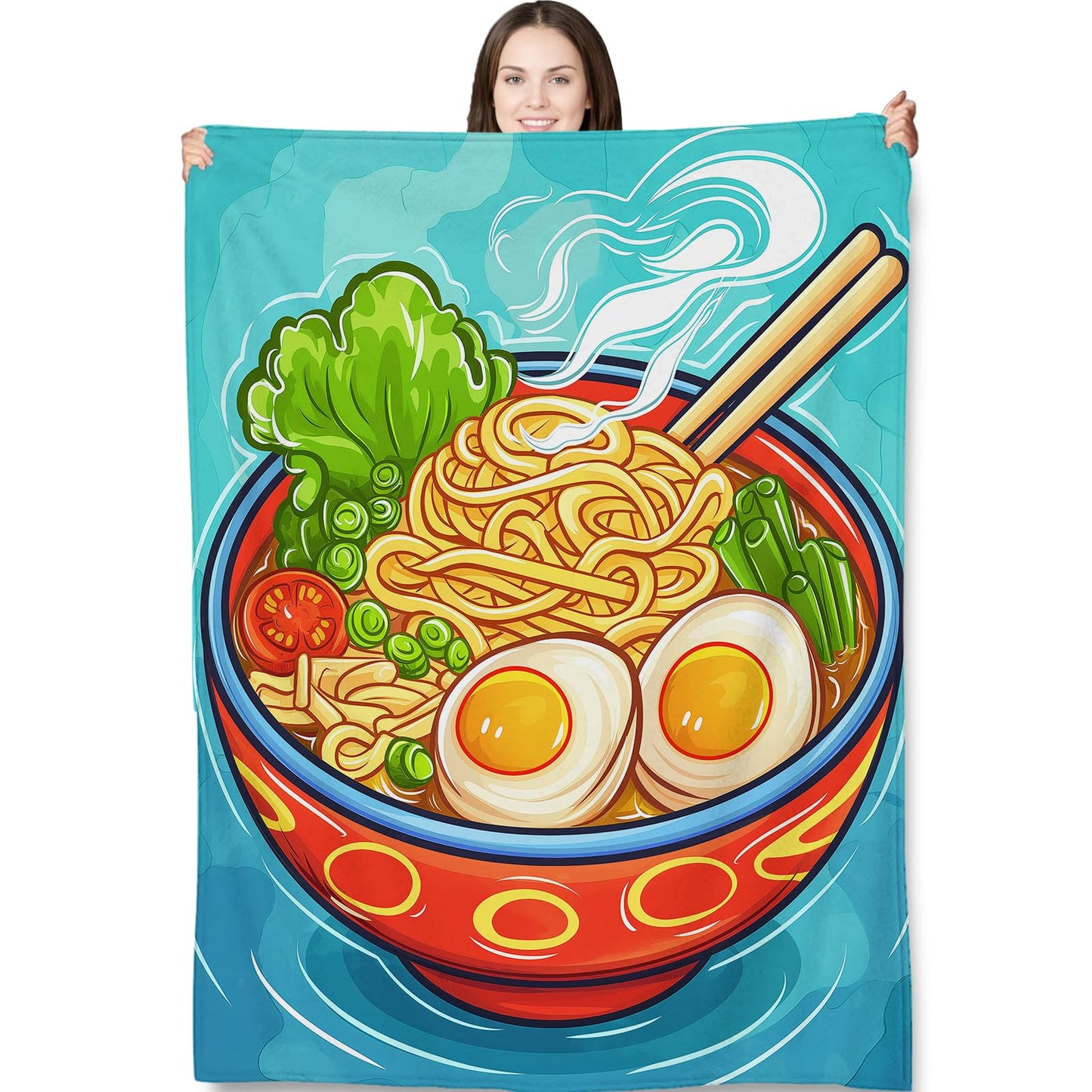 Turamurra Ramen Bowl Blanket 50"x60", Ramen Noodle Plush Blankets, Ideal for Home Decor, Couch, Bed, Travel, for Adults and Kids