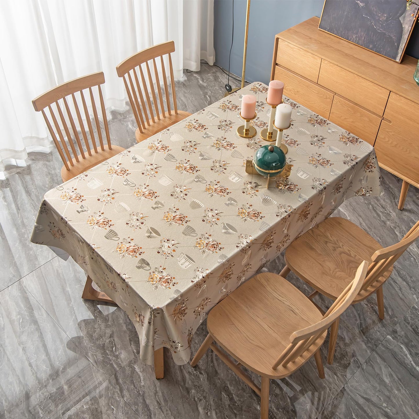 FAVE Heavy Duty Vinyl Tablecloths with Peony Waterproof Oil-Proof PVC Table Cloth Stain-Resistant Wipeable Table cloths for Wedding, Banquet, Birthday, Party, Restaurant Decorations (Gold, 55X78 Inch)