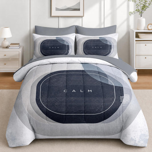 Boewywh Comforter Set Twin Size Abstract Modern Minimalist 7 Pcs, Bedding for Kids and Adults, Bed Sheet Sets with Fitted Sheet 2 Pillowcases & 2 Shams for Bedroom Bed Decor