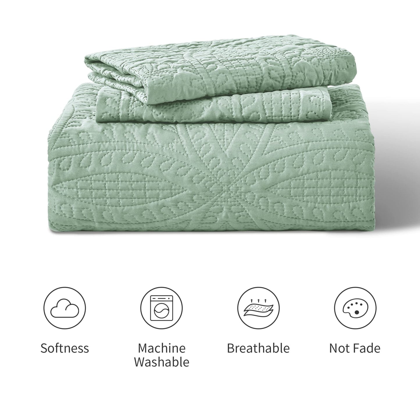 Love's cabin Quilts for Queen Bed Sage Bedspreads - Soft Bed Summer Lightweight Bedspread Comforter - Modern Style Coin Pattern Coverlet for All Season - 3 Pieces (1 Quilt, 2 Pillow Shams)