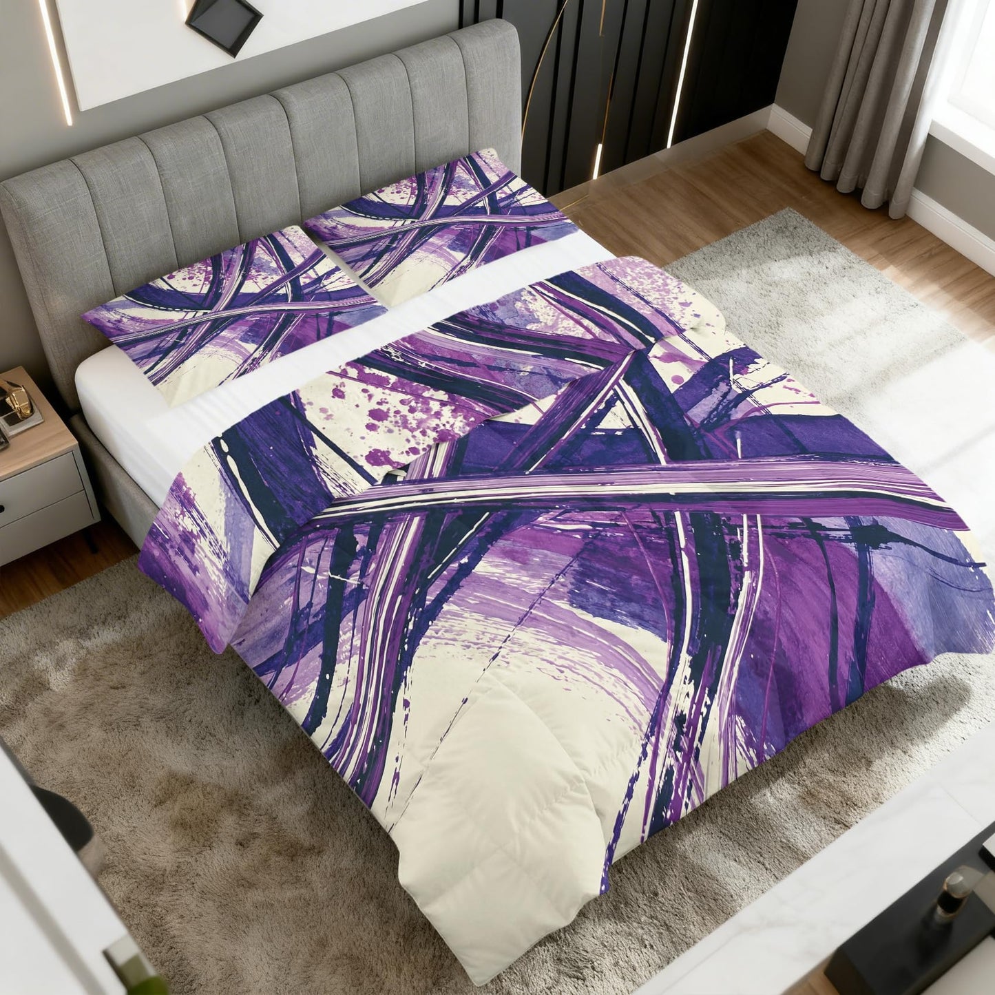 Purple Abstract Full Size Comforter Sets 3 Piece