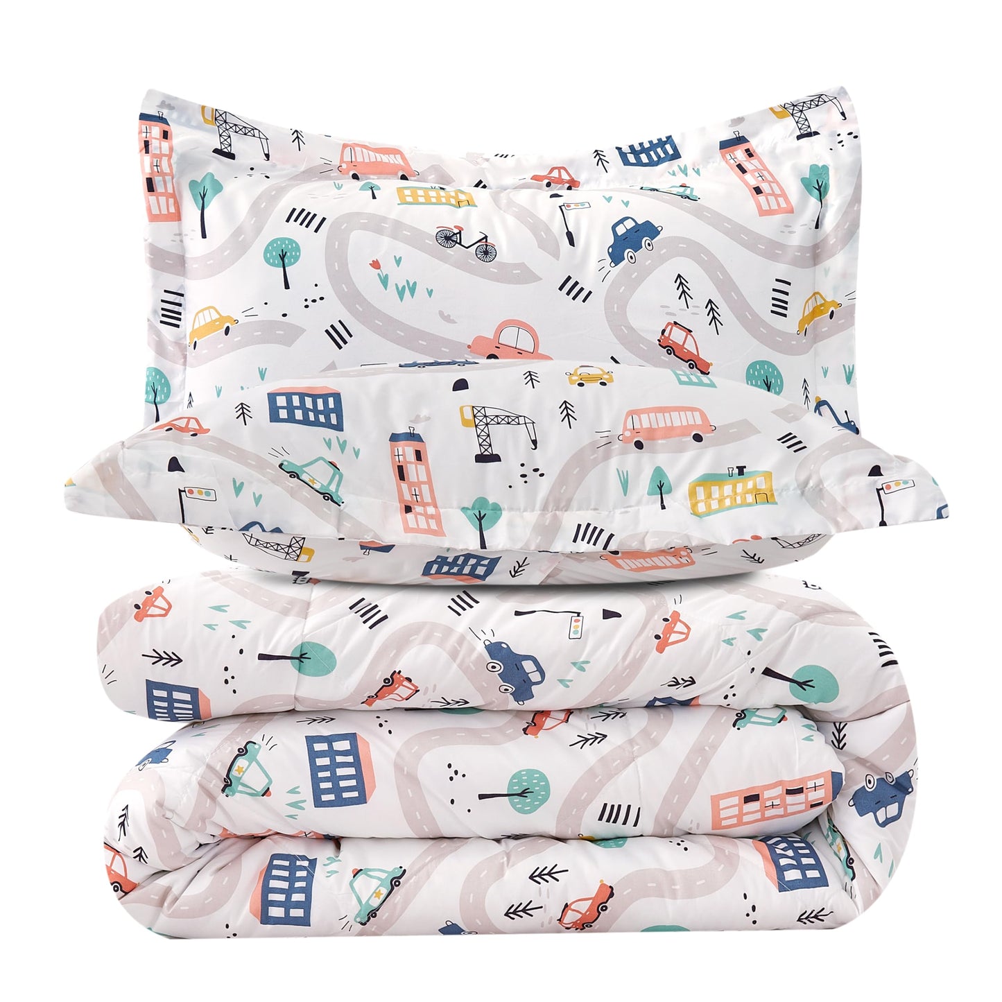 JSD Car Kids Comforter Set Queen Size, 3 Piece Microfiber Comforter with Pillow Sham, Machine Washable