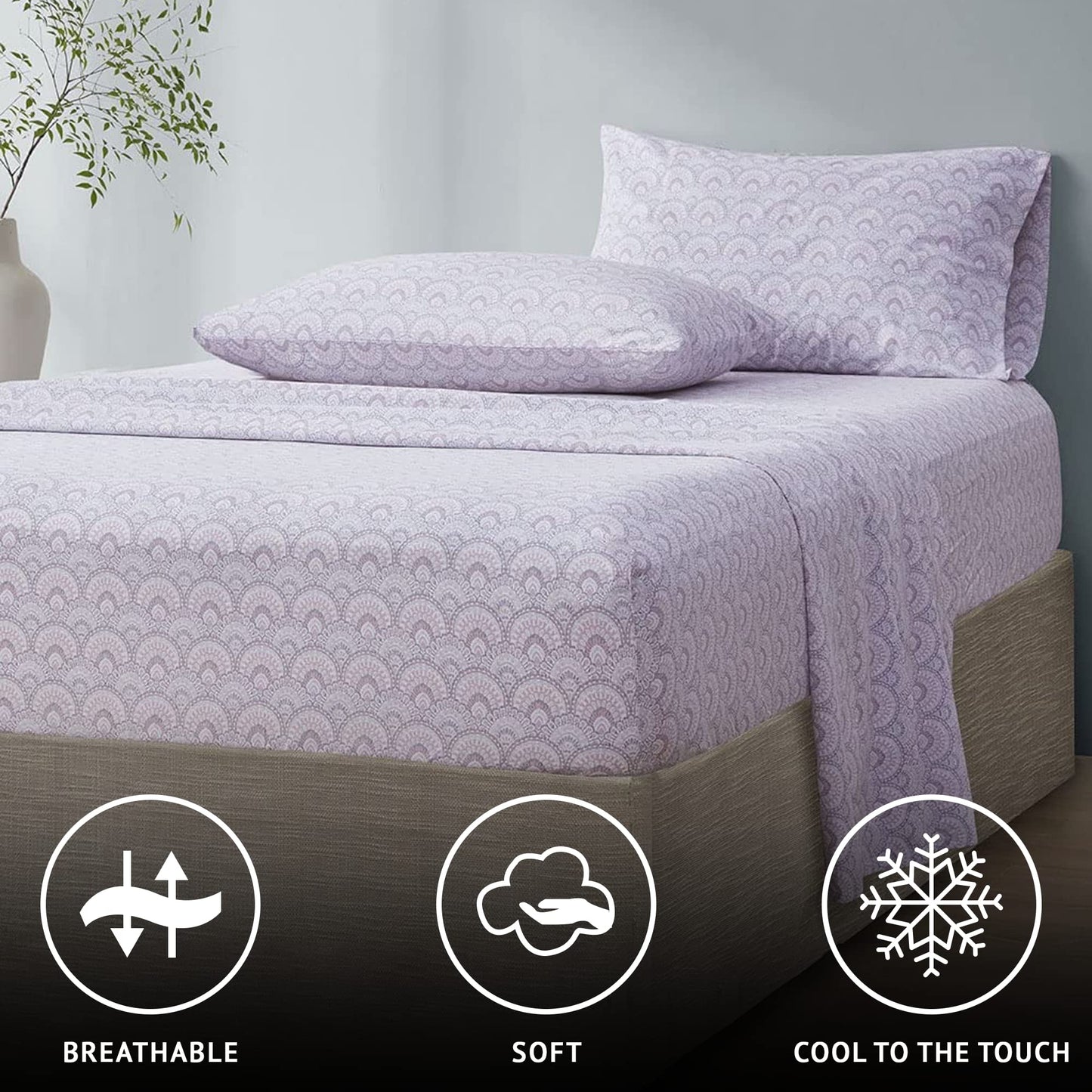 Comfort Spaces 100% Cotton Sheet Set Breathable, Lightweight, Soft with 14" Elastic Pocket Fits up to 16" Mattress, All Season Cozy Bedding, Matching Pillow Case, Cal King Tabitha Purple 4 Piece