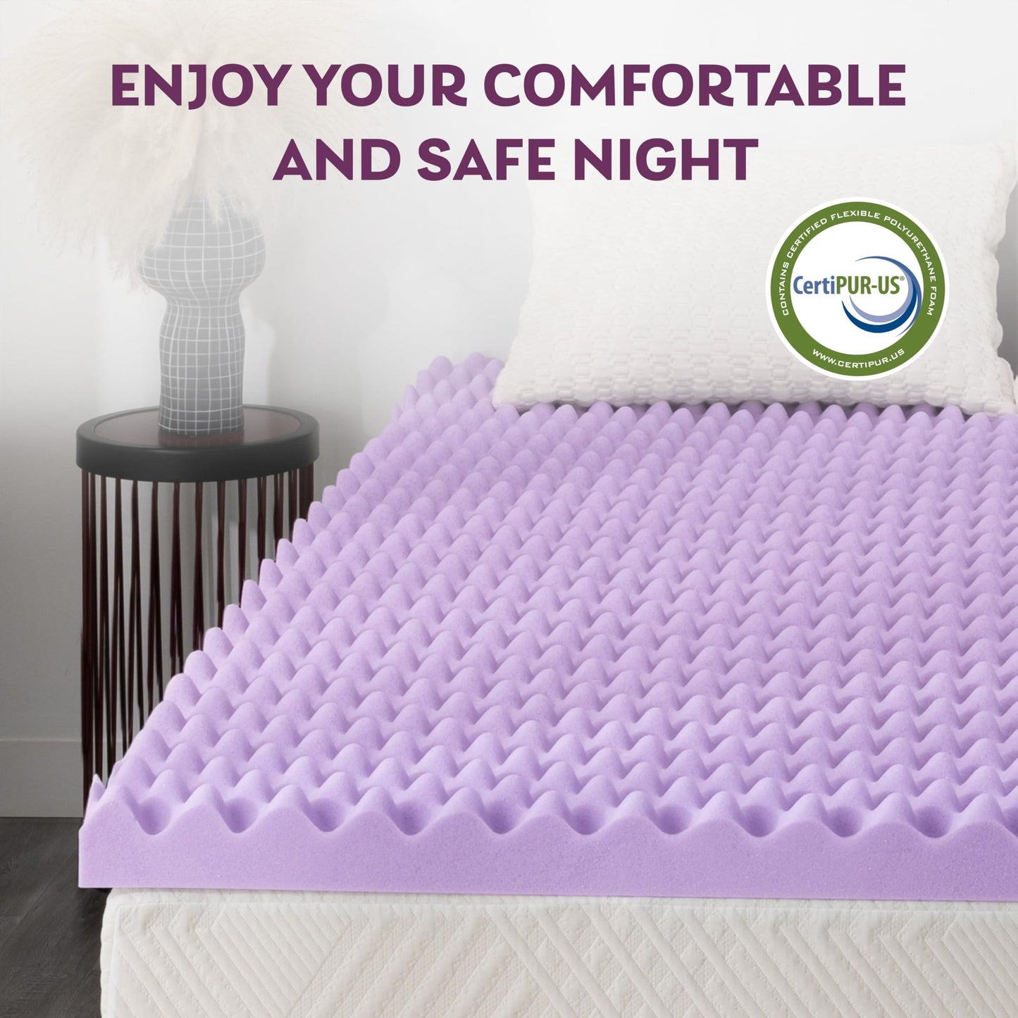 3 Inch Egg Crate Twin Memory Foam Mattress Topper, Cooling Gel Infused Foam Mattress Topper for Pressure Relief, CertiPUR-US Certified Twin Bed Topper, Purple, 38"×75"