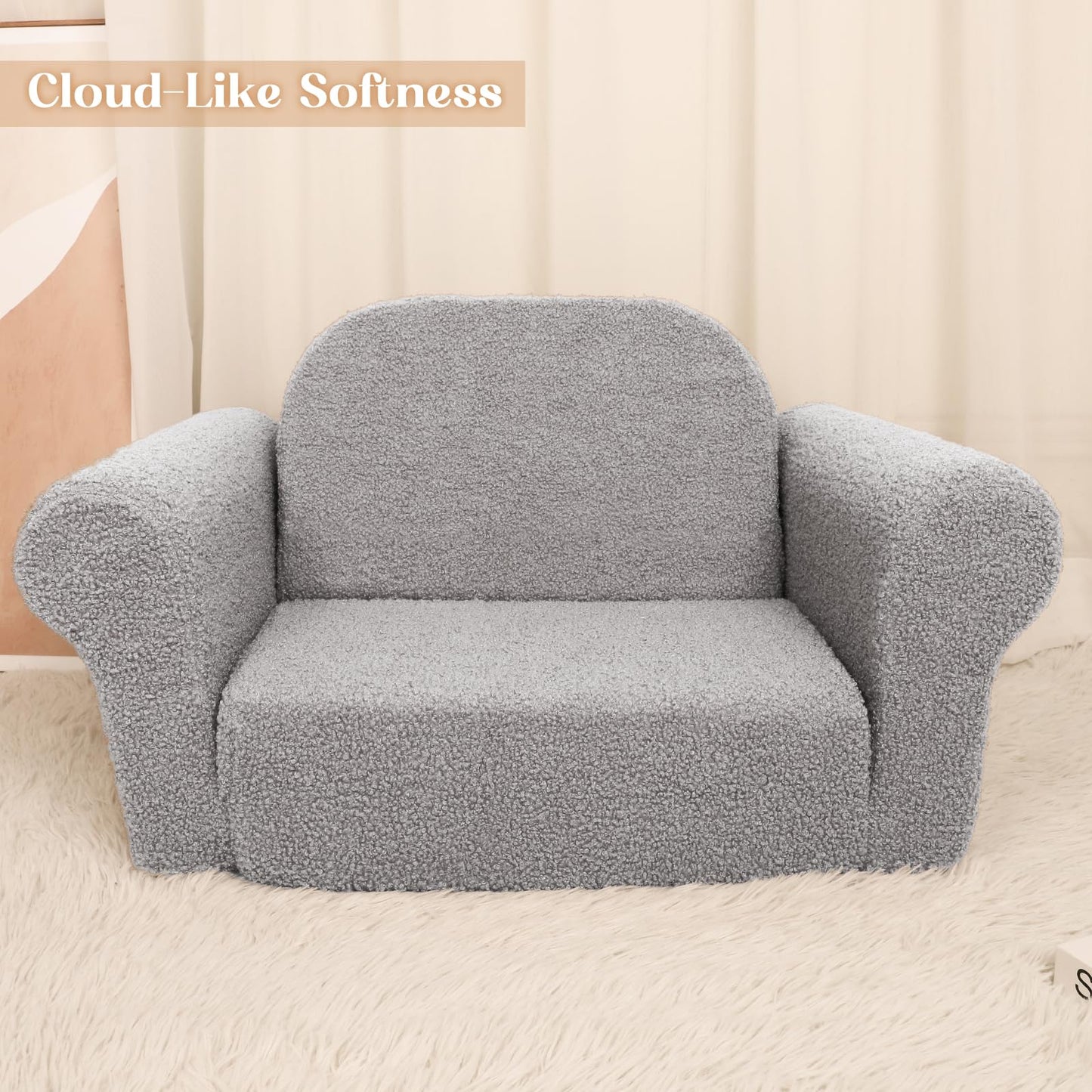 Hrebr Chairs for Toddler, 2-in-1 Toddler Soft Teddy Baby Couch Fold Out, Convertible Chair to Lounger for Girls and Boys|Safety Certified | Gift for Children