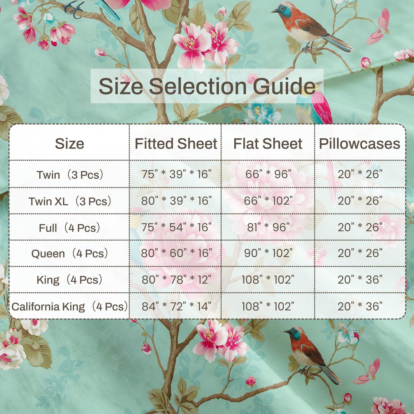 Bird and Peony Bedding Set 4 Pcs Chinoiserie Full Sheets