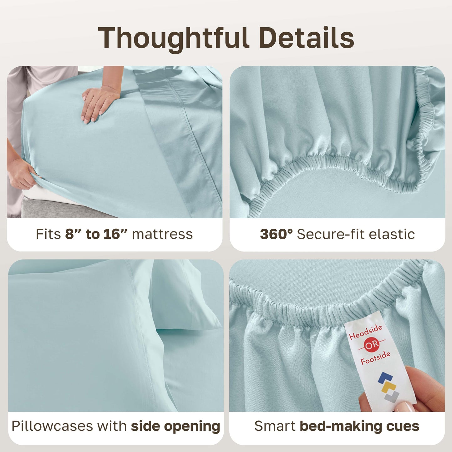 California Design Den - Luxury Full Size Sheet Set - 100% Cotton, 600 Thread Count Deep Pocket Full Size Bed Sheets, Sateen Weave - Seafoam