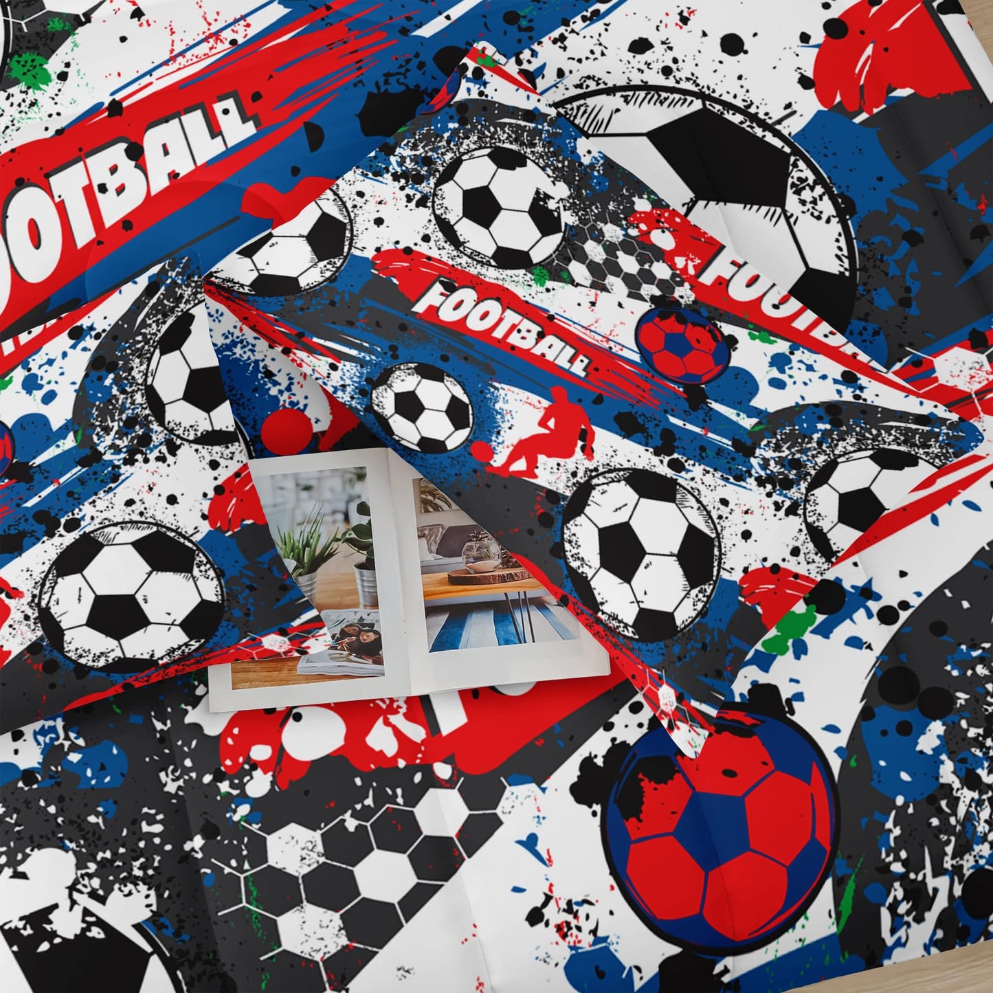 lneffble Full Size Comforter Set for Boys Soccer，Sport Full Bedding Sets for Boys with 1 Comforter with 2 Pillow Case