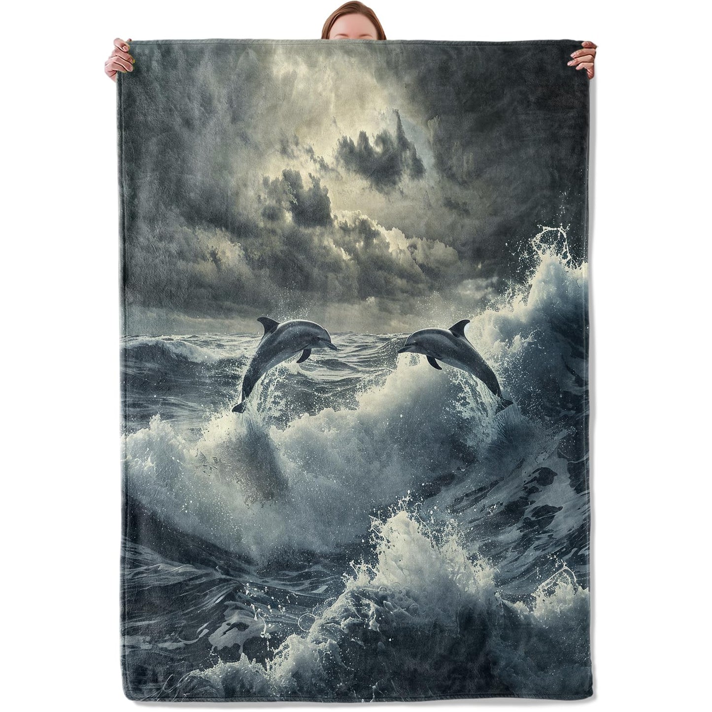Dolphin Ocean Theme Blanket Gifts for Women Girls, Soft Warm Lightweight Flannel Throw Blankets for Living Room Home Sofa Travel Decor 50" x 60"