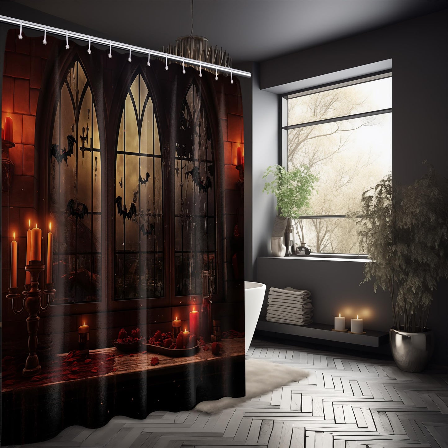 Lvetong Gothic Haunted Mansion Shower Curtain, 70" W x 72" L