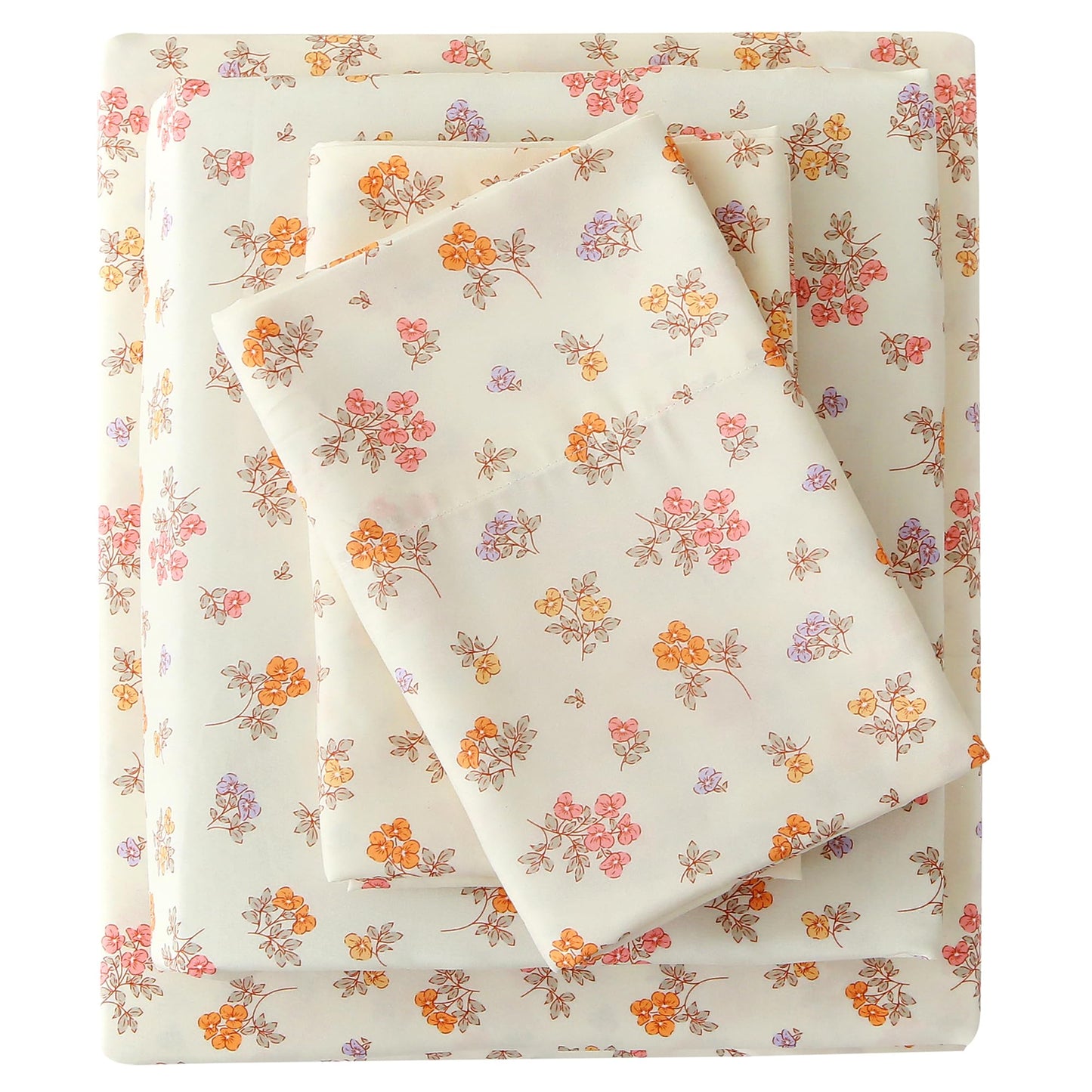 Viviland Floral Twin Sheet Set - 3 Piece Vintage Yellow Boho Flower Patterned Bed Sheets - Soft, Breathable Microfiber Sheets with Deep Pocket, Non-Slip Fitted Sheets & Pillowcases