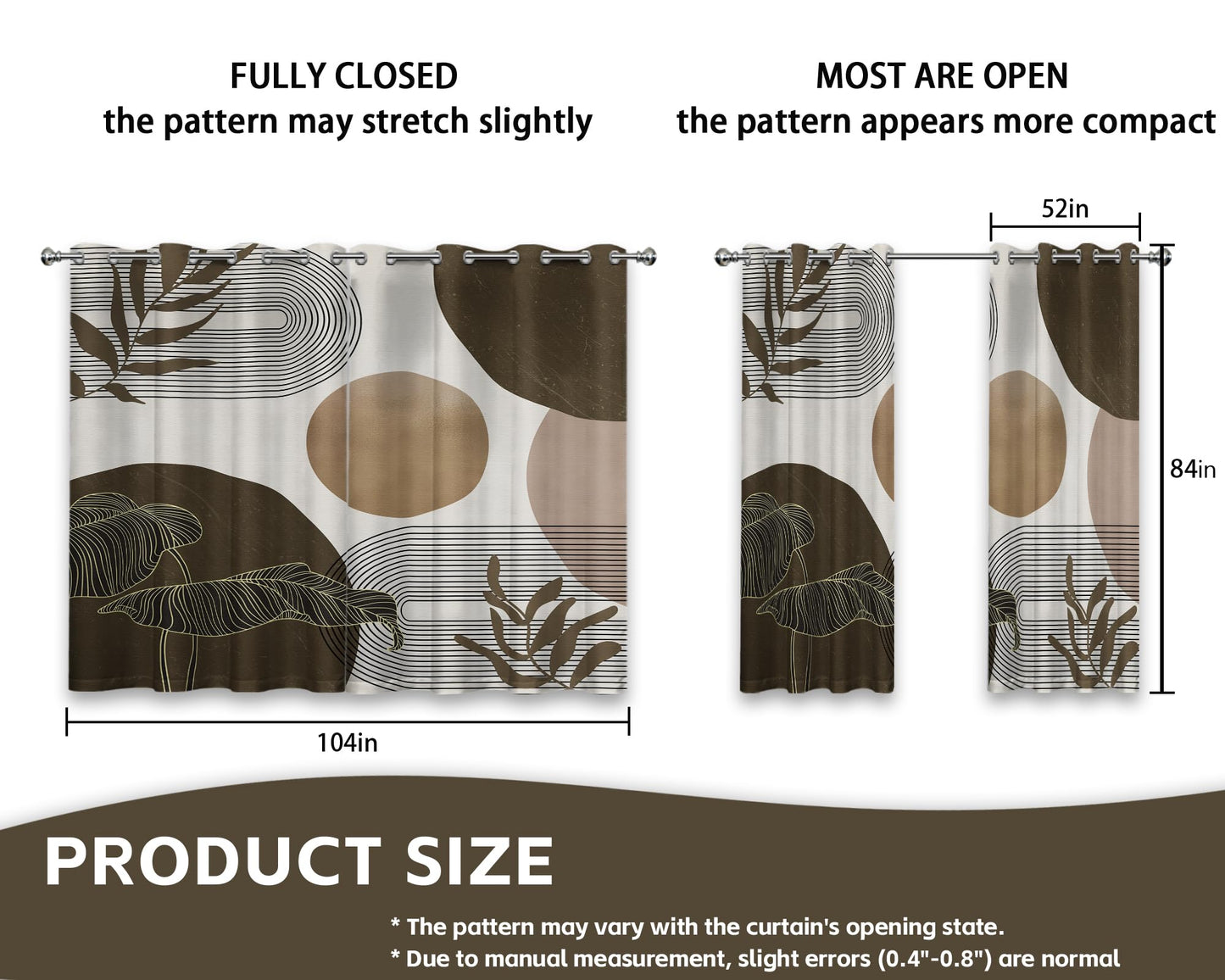 Keeuy Brown and Beige Blackout Curtains, 52x84 inch, 2 Panels