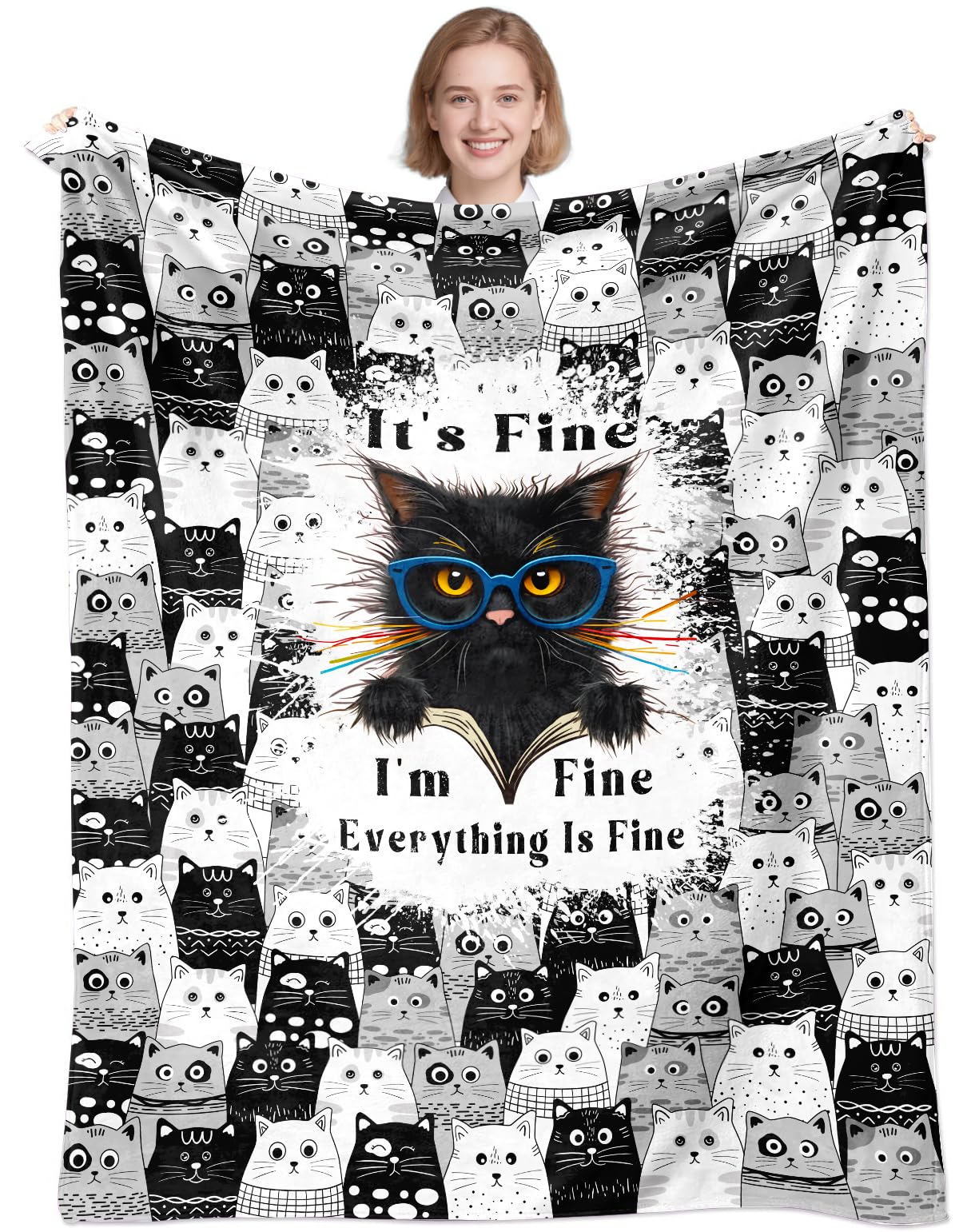 Cat Blanket Gifts for Cats Lovers Soft Flannel Cat Throw Blanket Birthday Gift Bedding Decor for Women Girls Kids Adults 50" X 40"