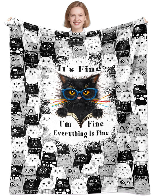 Cat Blanket Gifts for Cats Lovers Soft Flannel Cat Throw Blanket Birthday Gift Bedding Decor for Women Girls Kids Adults 50" X 40"