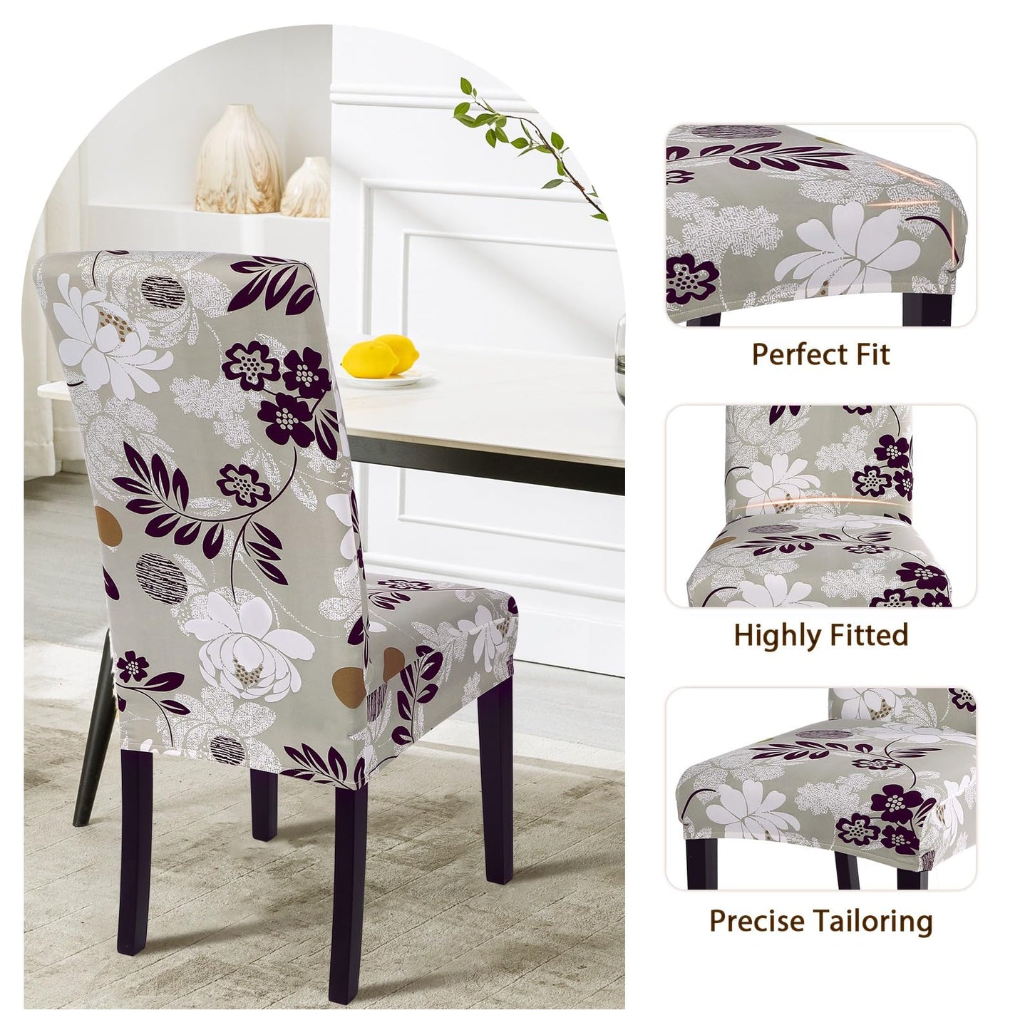 SearchI Dining Room Chair Covers Set of 4, Stretch Printed Floral Parsons Chair Slipcovers Removable Washable Kitchen Chair Protector Cover for Dining Room, Hotel, Ceremony (Flower Pattern8)
