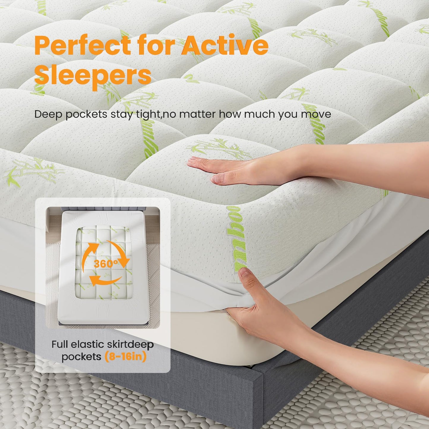 KMFurnila Ultra Soft Full Size Mattress Topper - Viscose Made from Bamboo Pillow Top Mattress Pad for Comfort & Support - Naturally Cooling for Hot Sleepers, Green