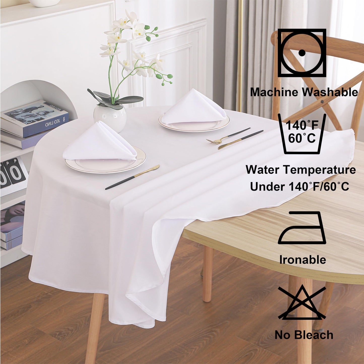 Viiamacki White Oval Tablecloth, 52 x 70 Inch, Stain and Wrinkle Resistant Machine Washable Polyester Table Cloth, Fabric Table Cover for Dining Buffet Party and Outdoor Table