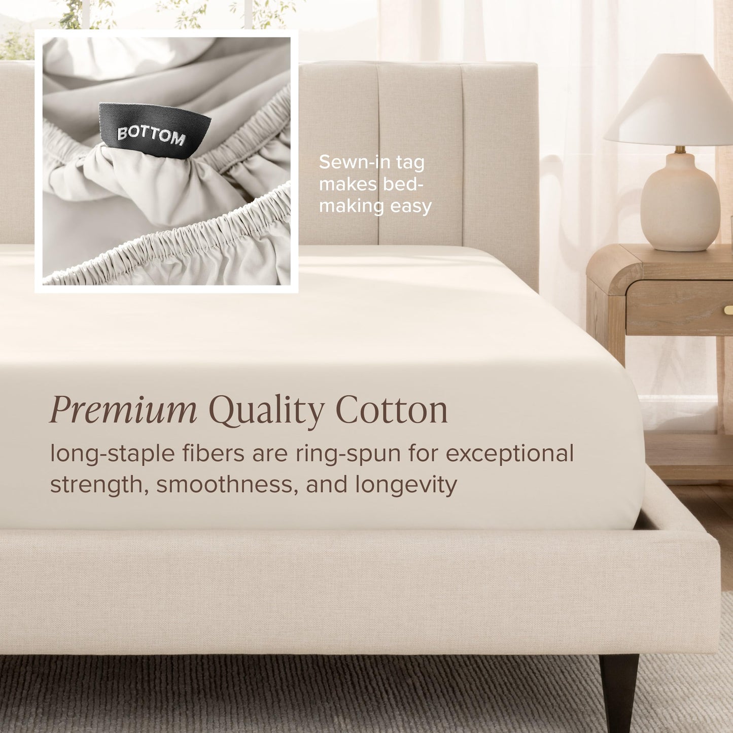 Bare Home 100% Organic Cotton Sateen Fitted Sheet - 400 Thread Count - Smooth Sateen Weave - Breathable & Cooling - Hotel Luxury - Durable Fitted Sheet - Deep Pocket (King, French Beige)