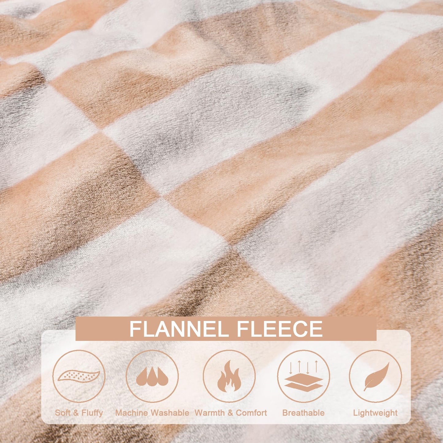 PLEVONITH Cozy Blankets for Women Gift - Striped Throw Blanket Checkered, Brown Warm Blankets for Winter, Twin Blanket 60x80 Inches