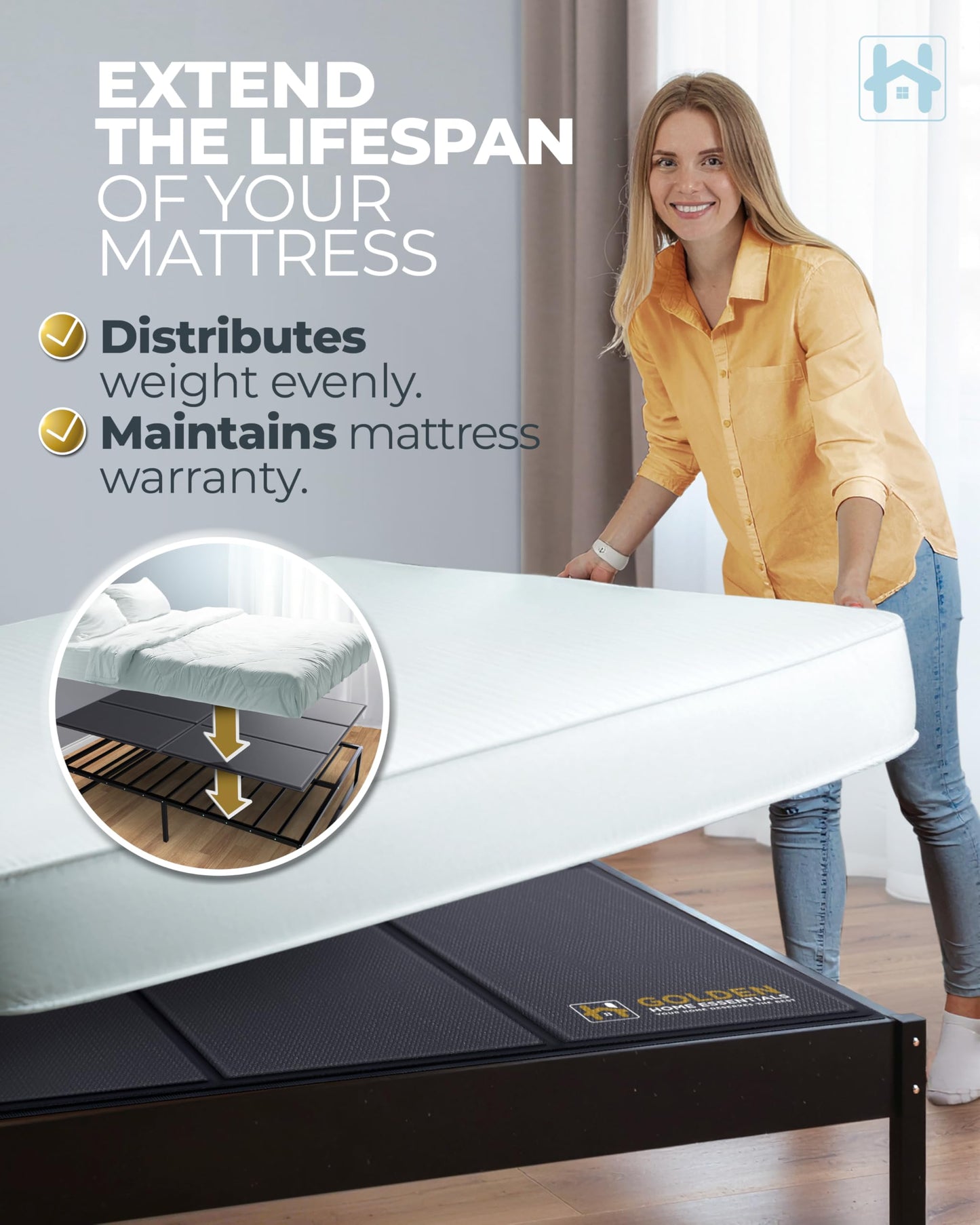 Golden Home Essentials Premium 10mm King Size Bunkie Board (76" x 80") – Slim Low-Profile Mattress Support – Quiet, Moisture-Resistant, Lightweight Bed Board for Platform & Slatted Frames