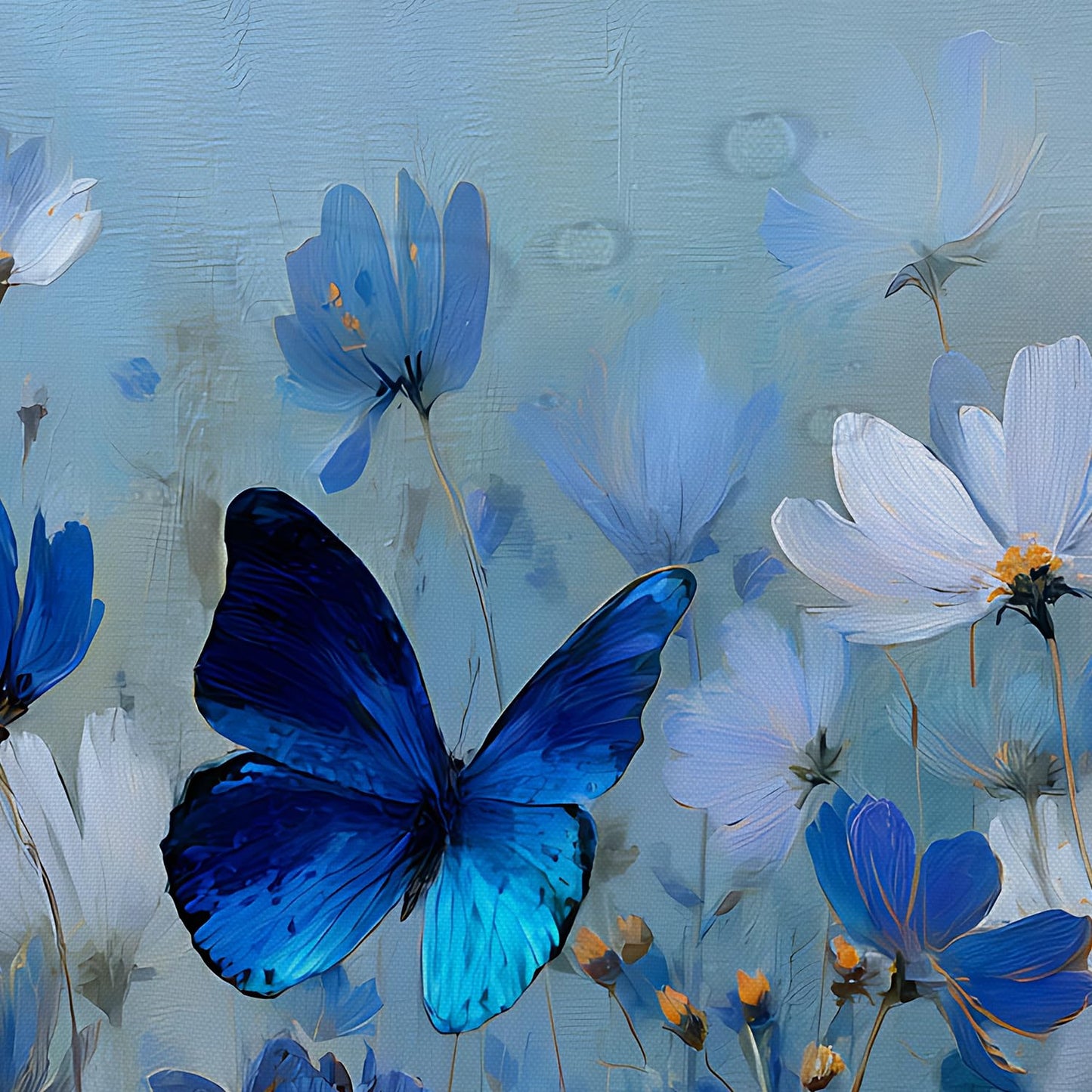 THISFIND Shower Curtain, Blue Floral with Butterflies on Gradient Background Machine Washable Waterproof Fabric for Bathroom Decor Bathtub with 12 Hooks 72x72