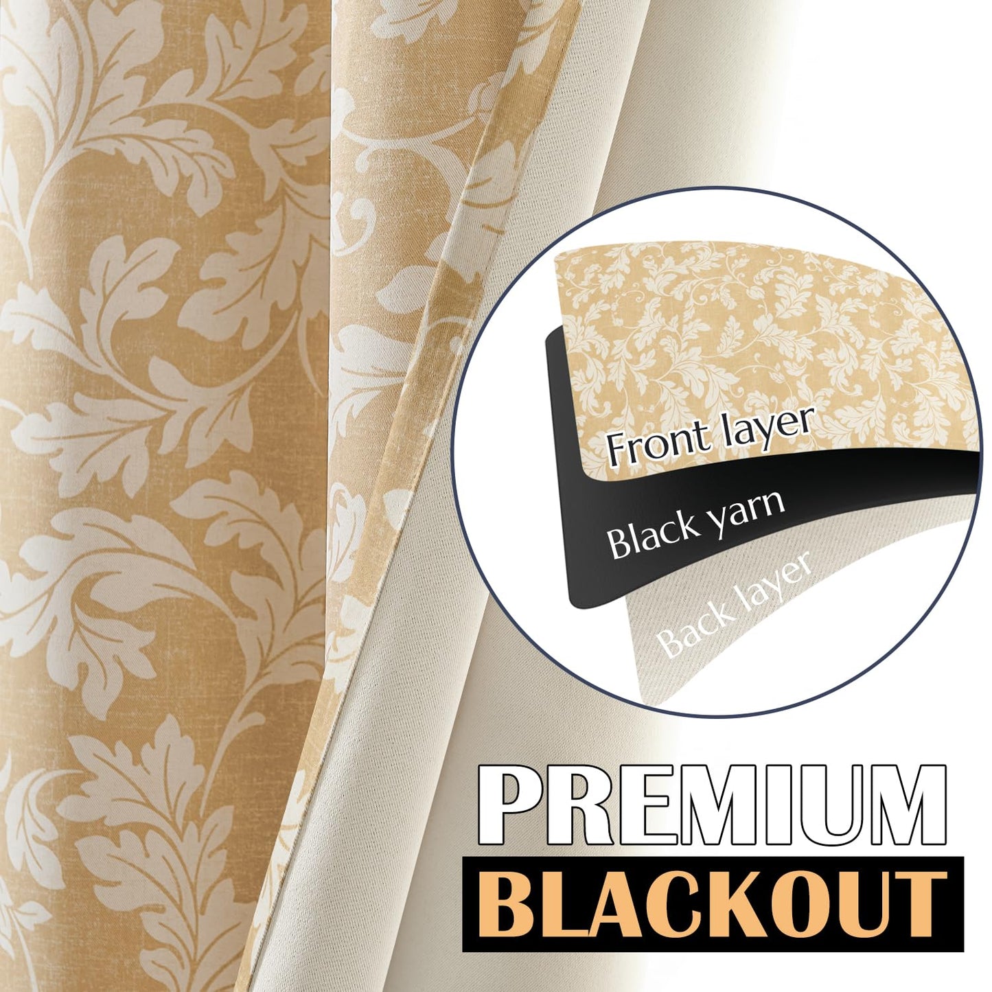 jinchan Vintage Curtains 84 Inch Long Cream Scroll Leaf Gold Curtians for Living Room Bedroom Room Darkenign Drapes Thermal Insulated Classic Traditional Privacy Grommet Top 2 Panels