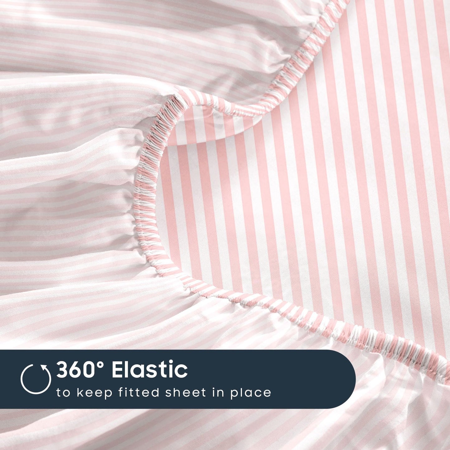 Wake In Cloud - Striped Bed Sheets, 4-Piece Sheet Set, Ticking Vertical Pin Stripe Modern Farmhouse Pattern Printed Bedding, Deep Pocket, Pink White, Queen Size