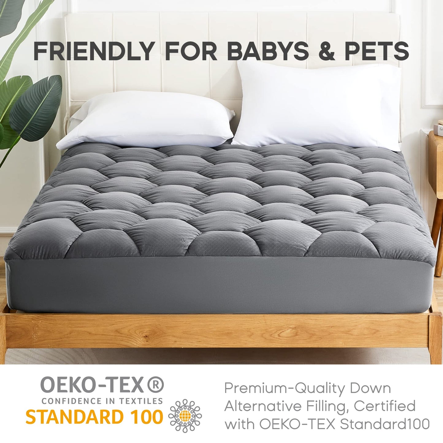 Sonive Waterproof Mattress Protector,Full Size Mattress Topper with Deep Pocket up to 21'',Quilted Fitted Waterproof Mattress Pad,Ultra Soft & Supportive, Durable & Easy Care, Oeko-Tex Certified Grey