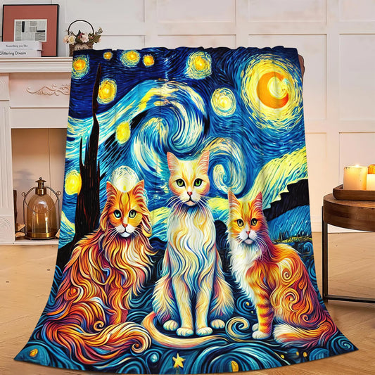 Cat Blanket Starry Night Throw Blanket Soft Warm Cozy Fuzzy Plush Kitten Throw Blanket Gifts for Girls Women Cats Lightweight Fleece Flannel Gift Blankets for Kids Adults 40"X50"