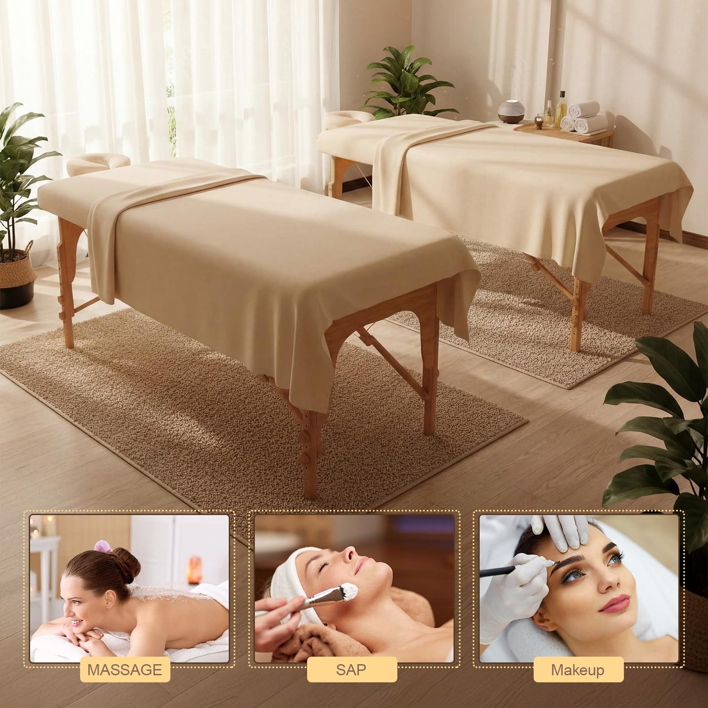 Oudain 4 Sets 3 Piece Soft Microfiber Massage Table Sheets Set Bulk Includes Massage Flat Sheet and Fitted Sheet and Face Rest Cover(Beige)