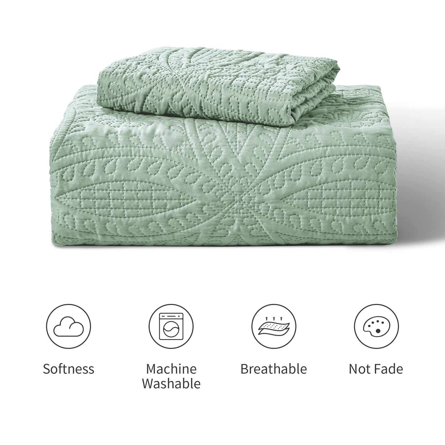 Love's cabin Twin Quilt Set Sage Bedspreads - Soft Bed Summer Lightweight Bedspread Comforter - Modern Style Coin Pattern Coverlet for All Season - 2 Pieces (1 Quilt, 1 Pillow Sham)