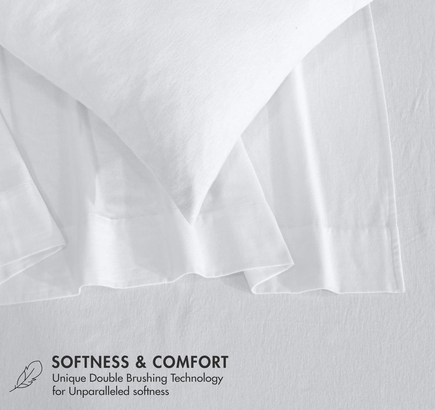 RUVANTI Flannel Sheets Queen Size - GOTS Certified 100% Organic Cotton, 4 Piece Warm, Soft & Breathable Set, Deep Pocket Snug Fit, Double Brushed Cozy All Season Bedding, Pure White