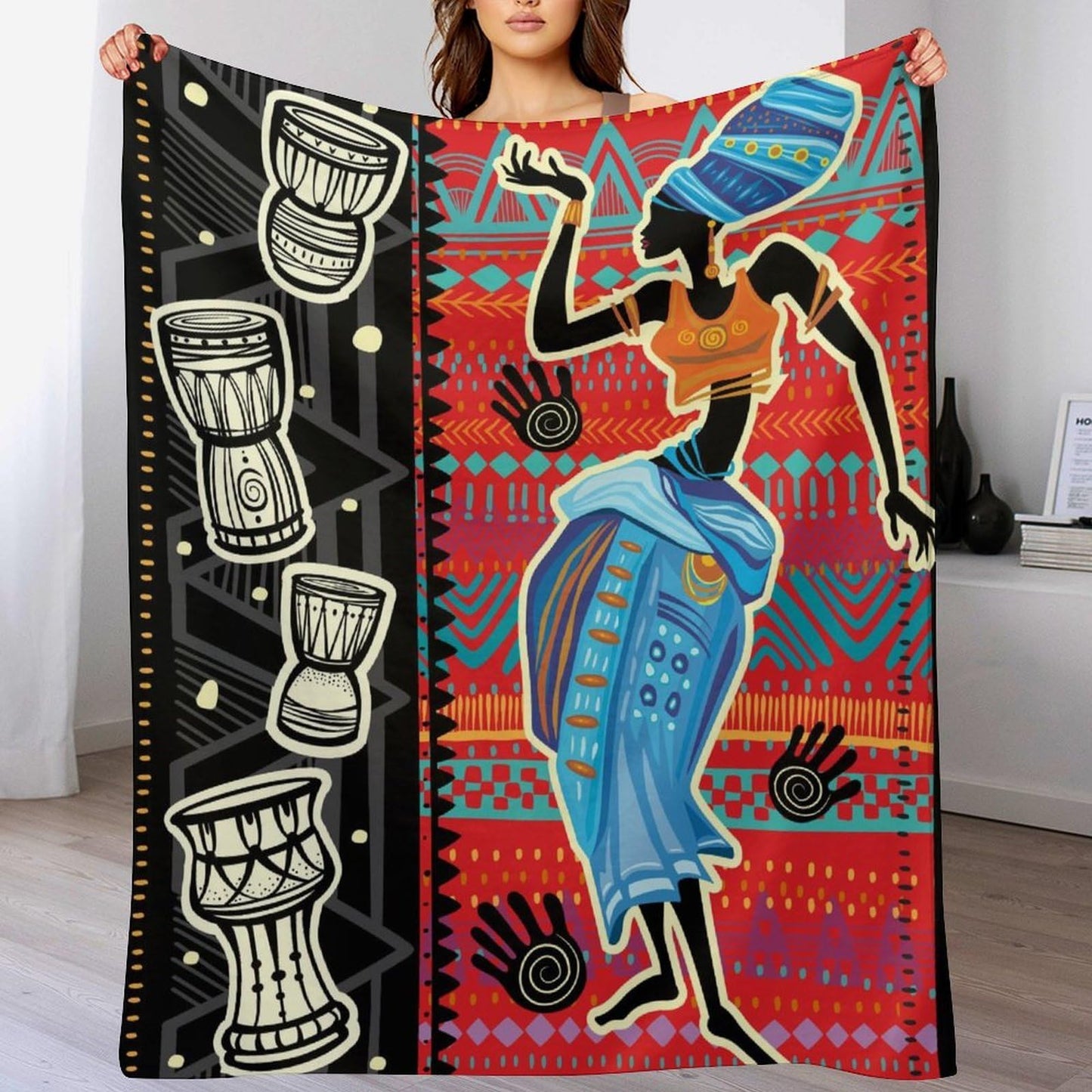 ZhiRain African Throw Blanket Black Woman Ancient Tribal Ethnic Bohemian Blanket for Sofa Bed Couch Chair Or Dorm 50"x60"