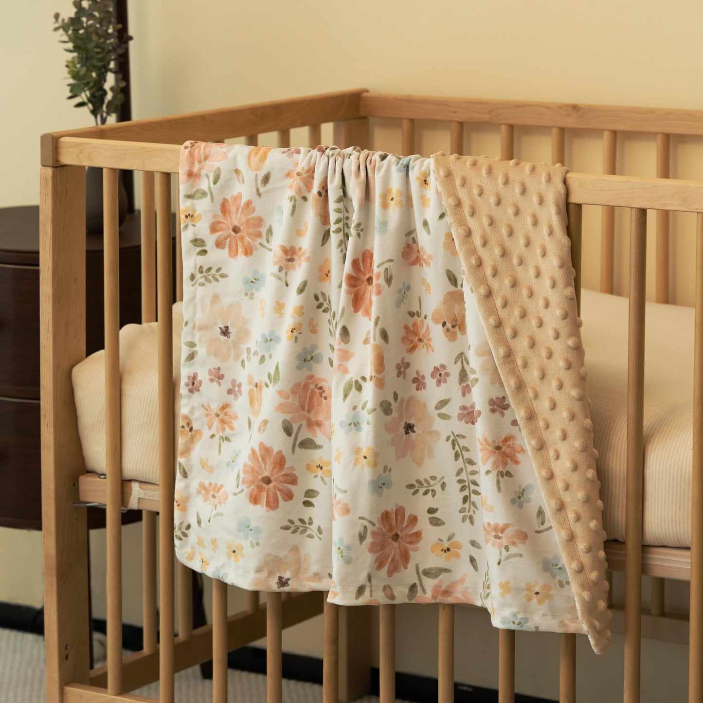 CIVARUA KIDS Baby Blanket for Girls, Soft Cozy Nursery Minky Blanket with Double Layer Dotted Backing for Infant Toddler in Crib Stroller, Cute Floral Orange Blanket, 30x40 Inches
