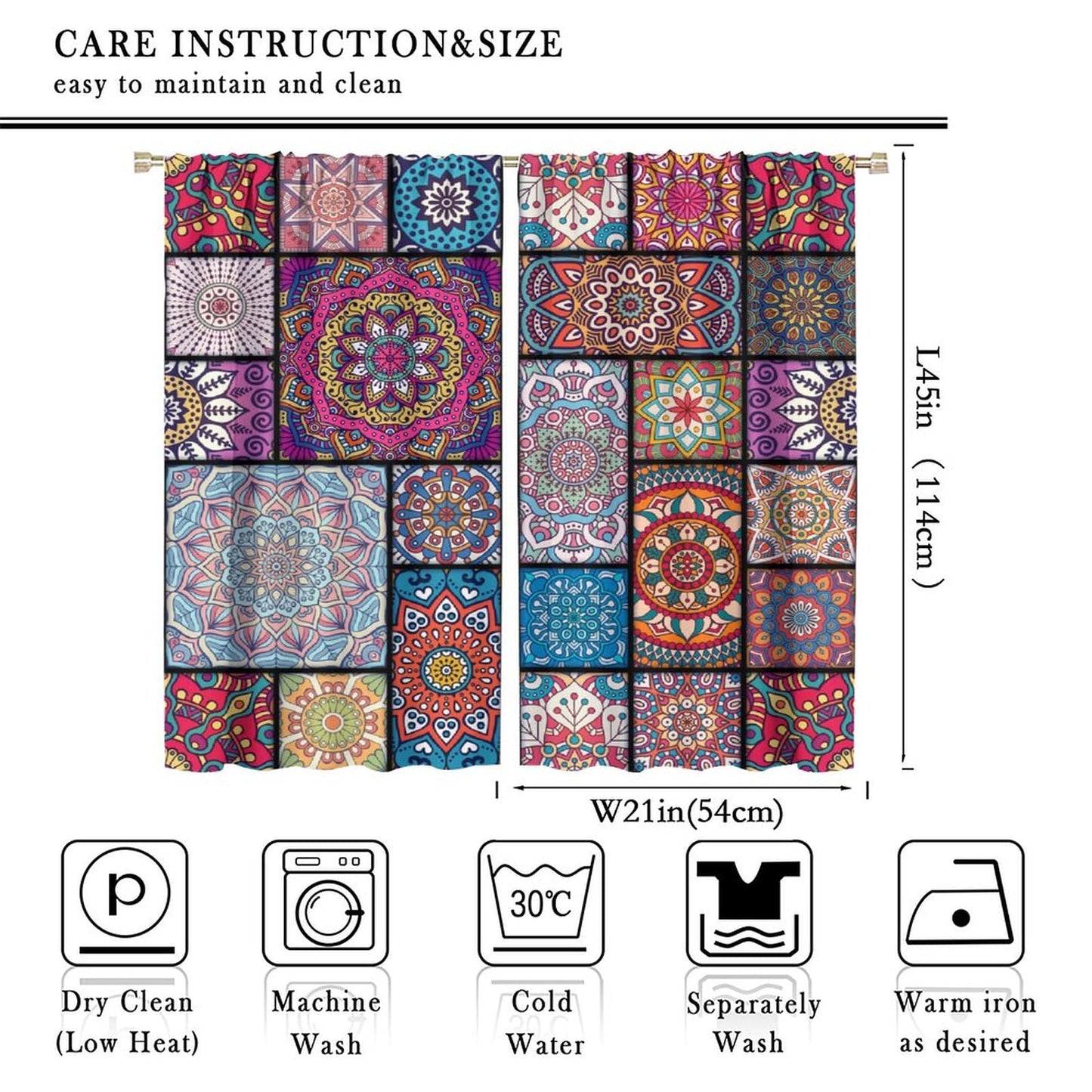 Boho Floral Blackout Curtains Abstract Bohemian Colorful Flower Theme Kitchen Art Deco Curtains Living Room Bedroom Apartment Insulation Noise Reduction Curtains 42x45 Inches 2 Panels (Pink)
