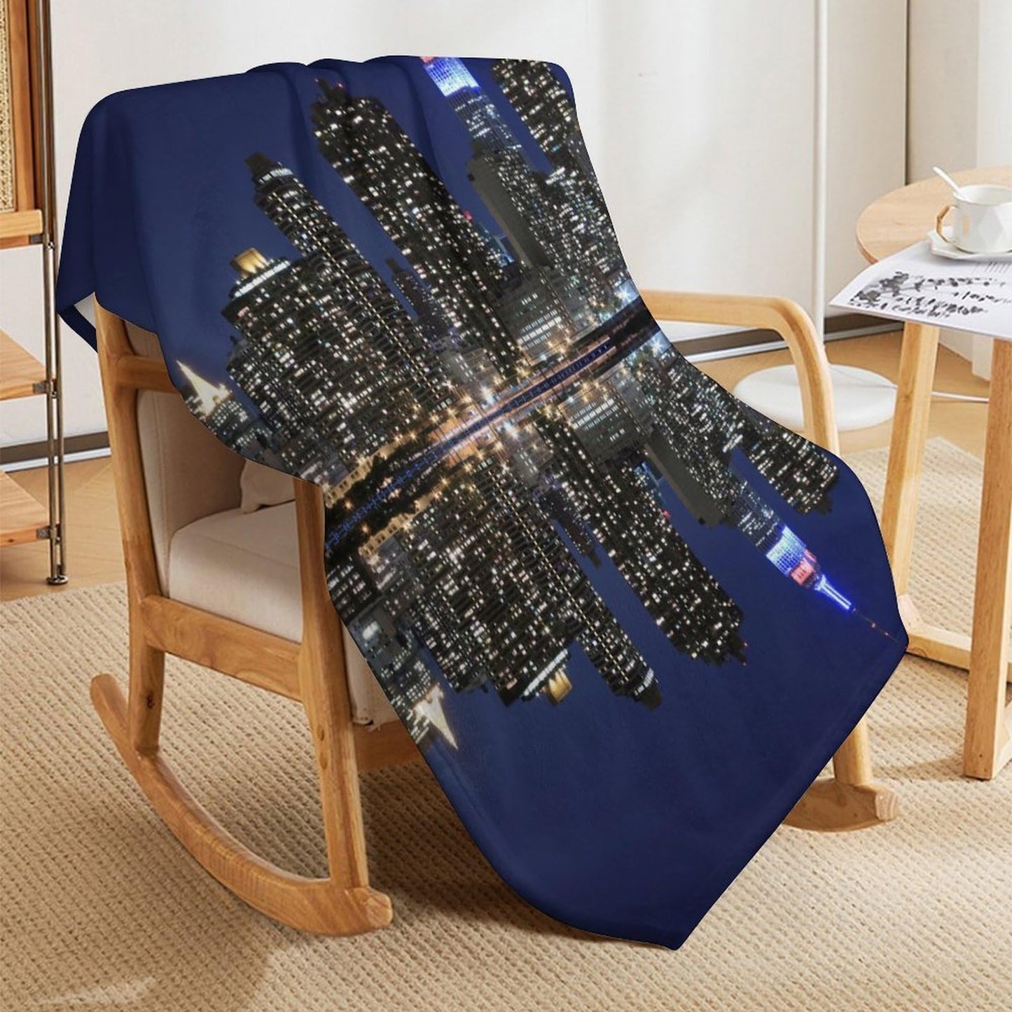 City Night Landscape Throw Blanket,New York Manhattan Cityscape Ocean Coast Scenery Pattern Soft Cozy Warm Flannel Blankets for Sofa Couch Bed Gifts for Lover Kids Boys Grils Women Adults 30x40 Inch