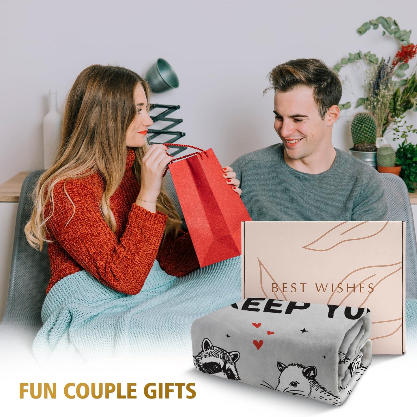 SteadStyle Best Friend Birthday Gifts for Women, Funny “You’re Weird” Blanket for Her Him, Valentines Birthday Gift for Boyfriend Girlfriend, Cute Raccoon Opossum Blanket for Couples Friends Bestie